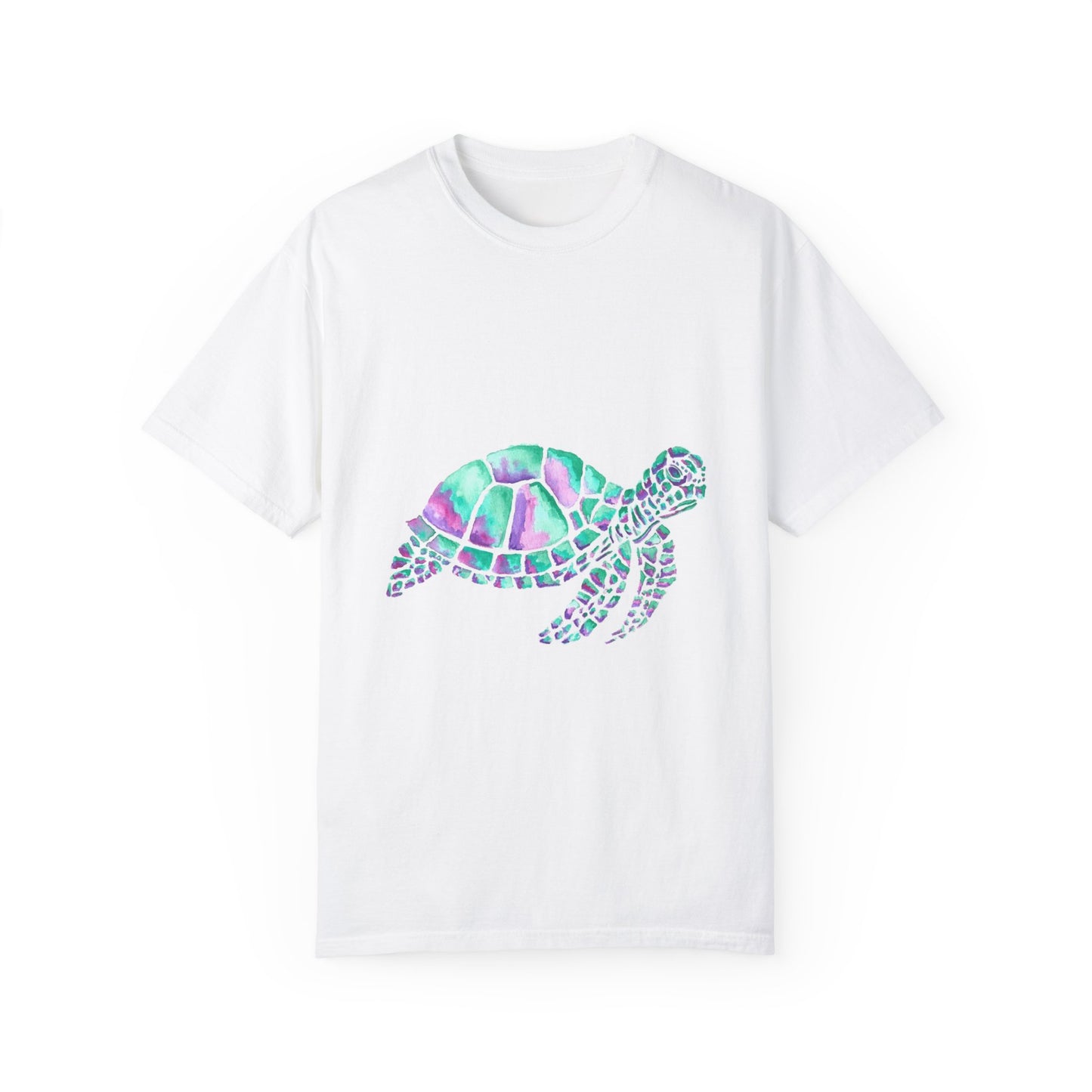 Sea Turtle in Teal and Purple Unisex Garment-Dyed T-shirt