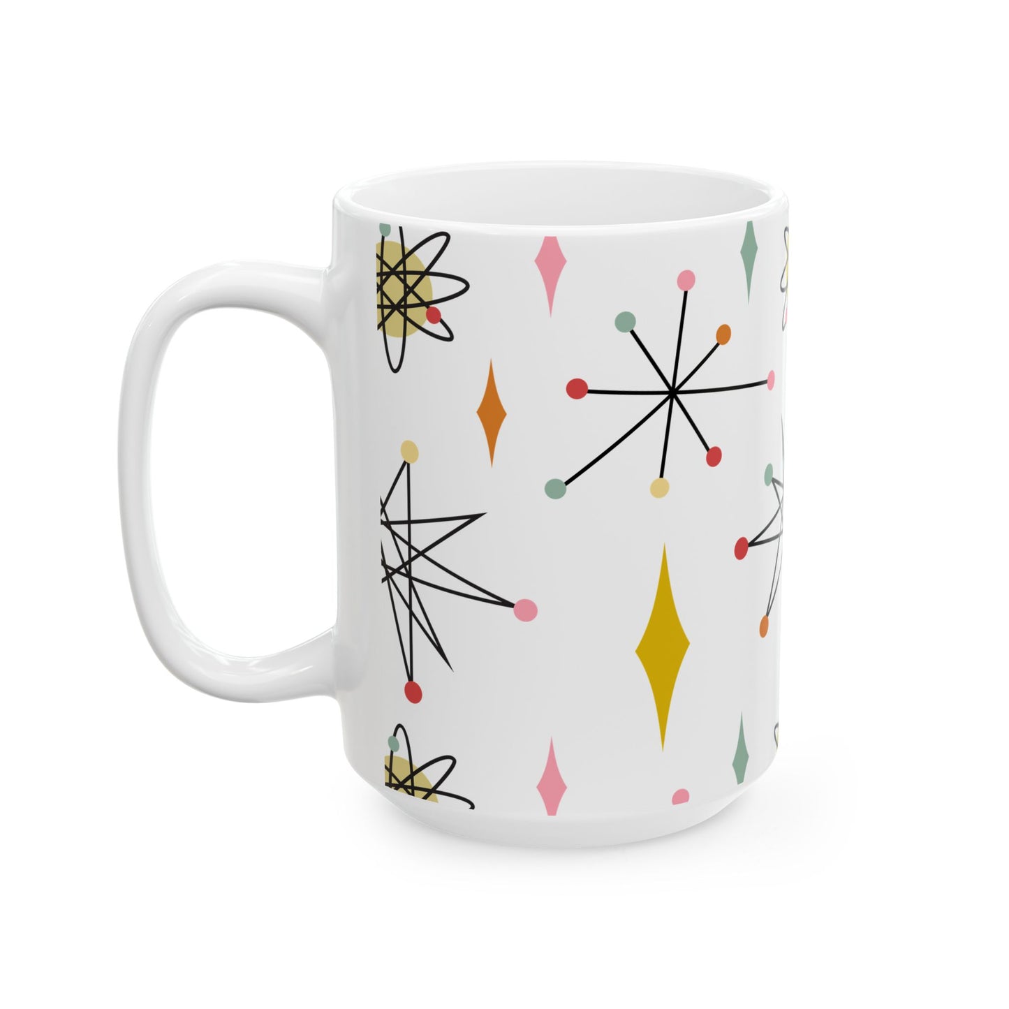 Mid-Century Atomic Pattern Ceramic Mug (11oz & 15oz) — Retro Starburst Coffee Cup