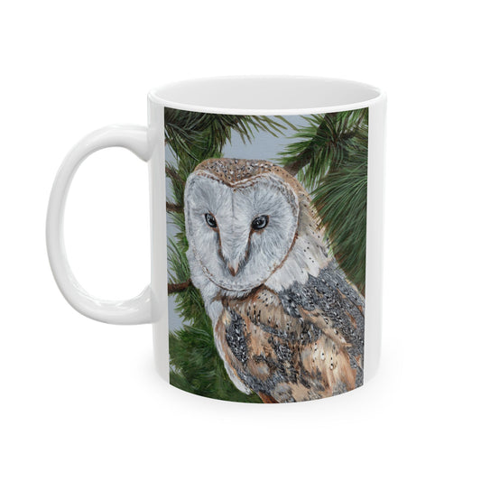 Barn Owl Ceramic Mug — Detailed Wildlife Art Coffee Cup (11oz & 15oz)