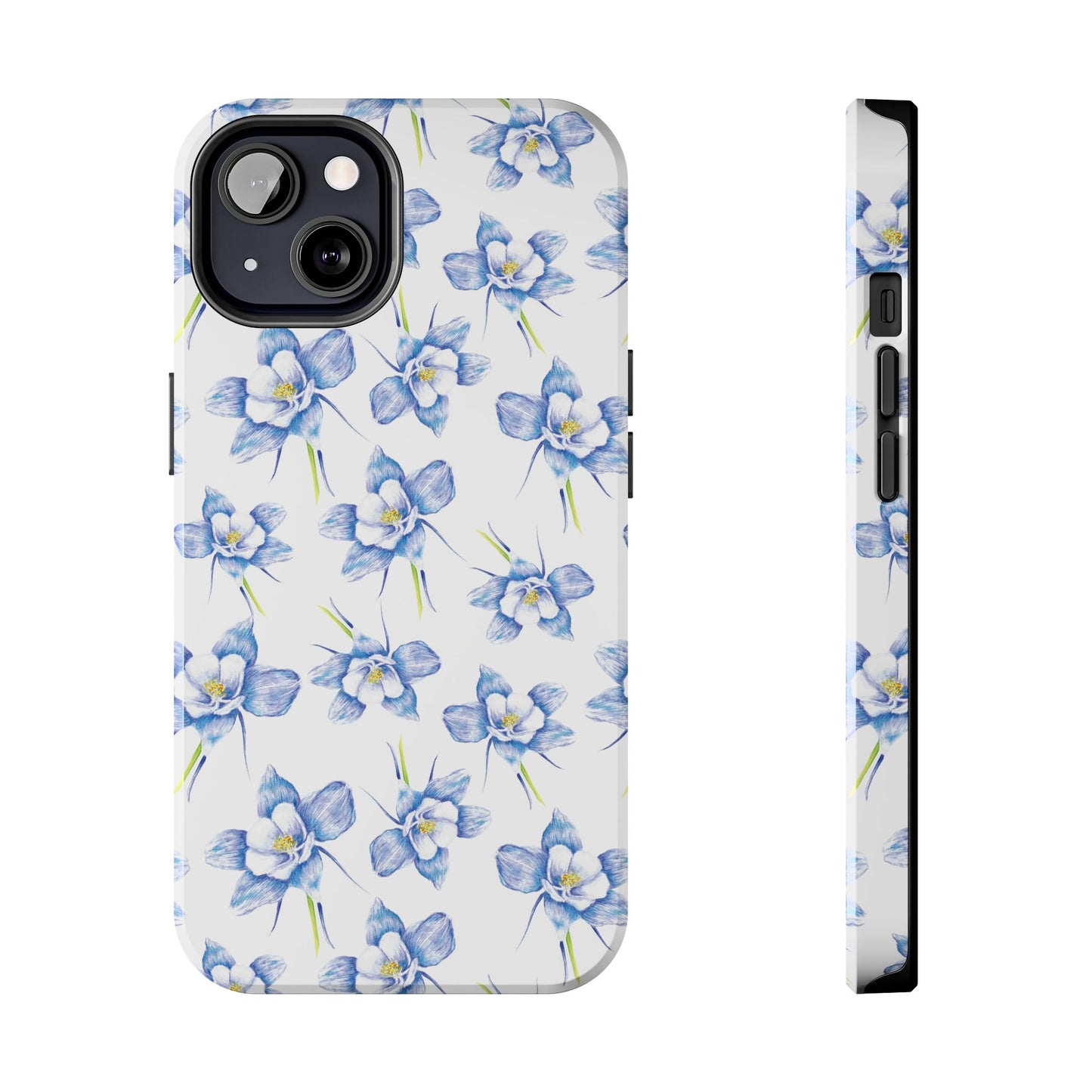 Blue Columbine Watercolor Flower Pattern Tough iPhone Cases