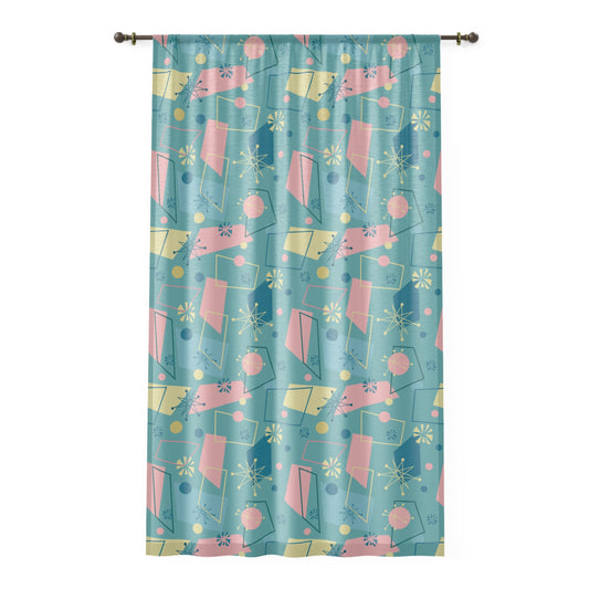Mid-Century Modern Geometric Window Curtain — Retro Teal Pattern for Living Room or Nursery