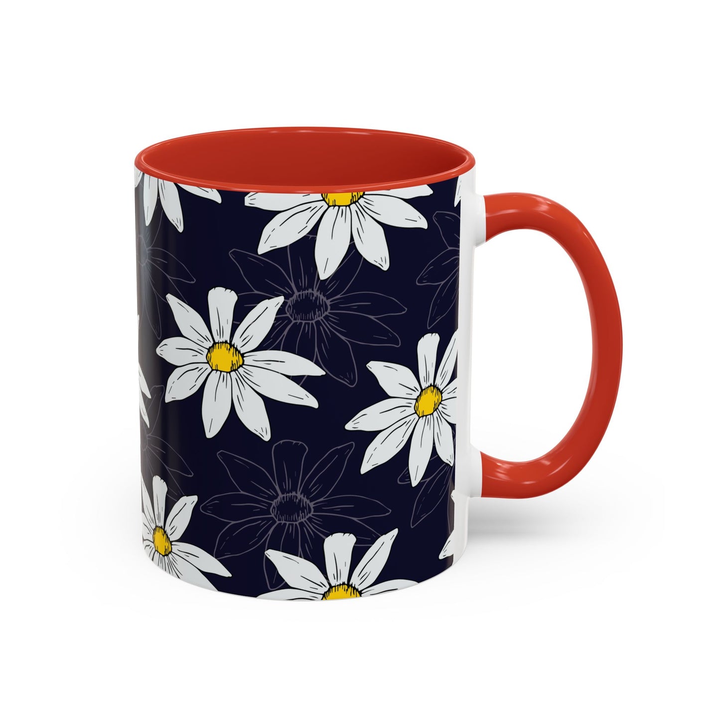 Daisies on Dark Blue Accent Coffee Mug (11, 15oz)