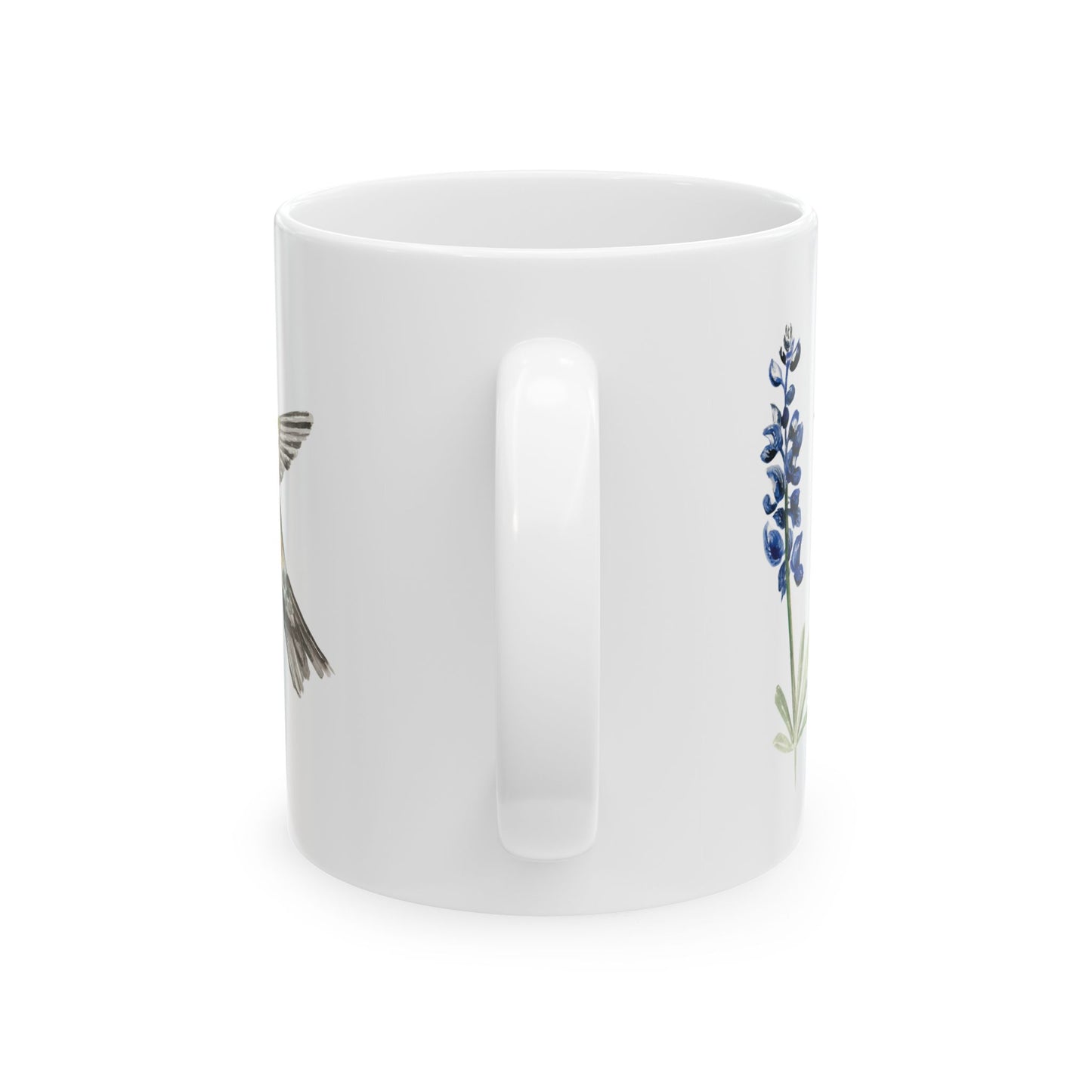 Hummingbird & Bluebonnet Ceramic Mug — Floral Bird Coffee Tea Cup (11oz, 15oz)