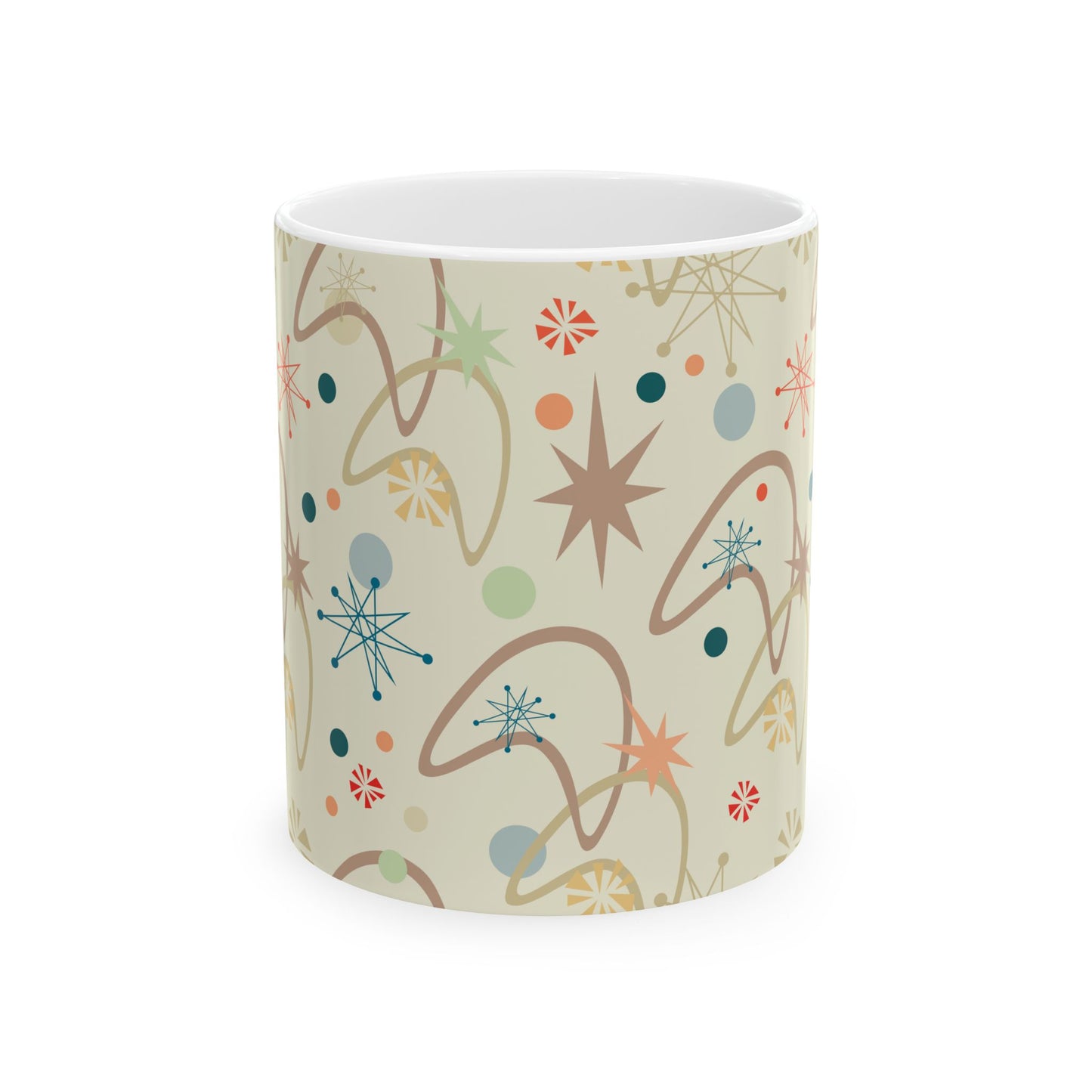 Mid-Century Starburst Ceramic Mug – Retro Atomic Pattern Coffee Cup (11oz/15oz)