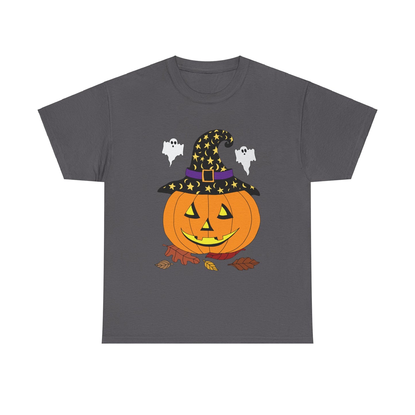 Halloween Jack O' Lantern in Witch Hat Unisex Heavy Cotton Tee