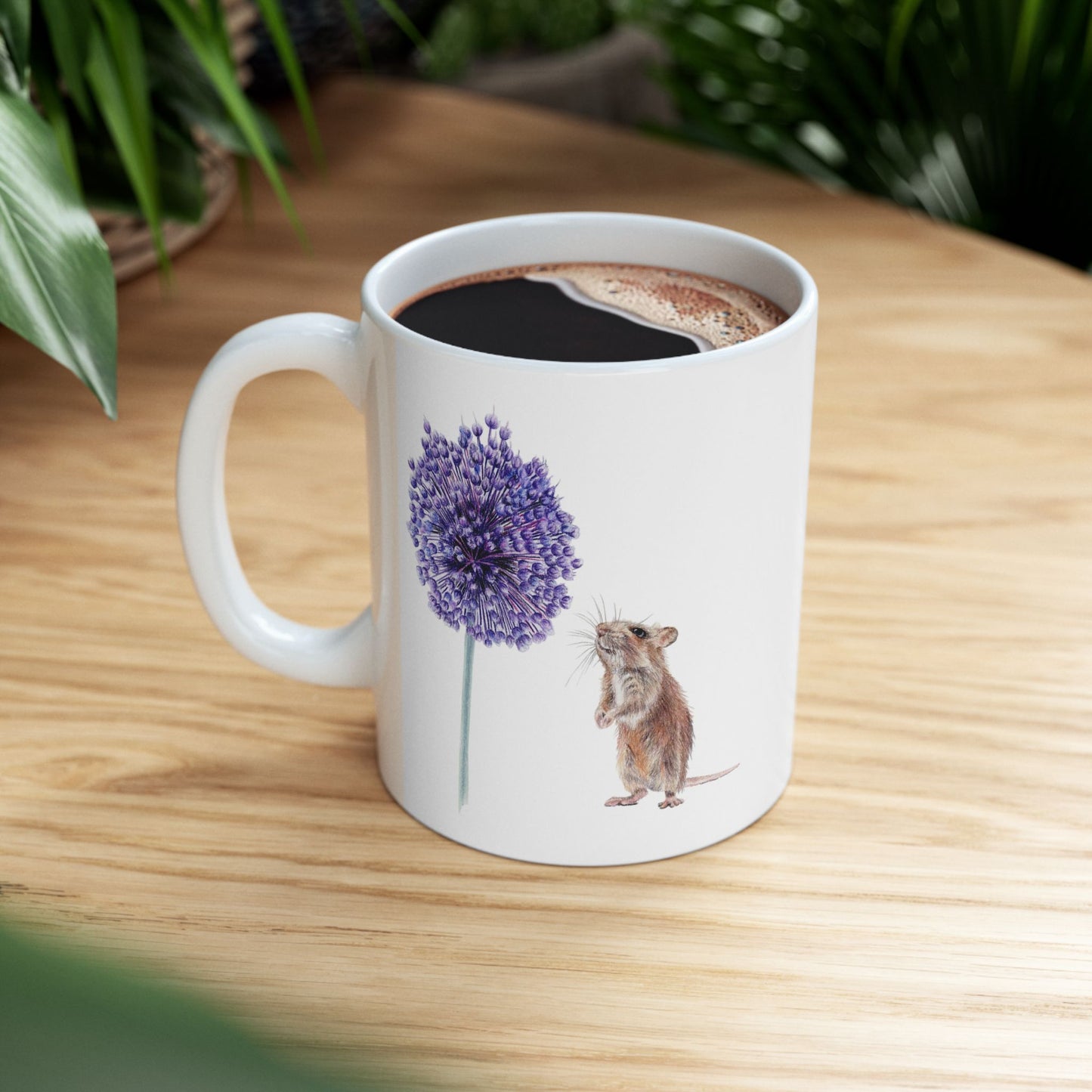 Yorktown Onion (Allium) and Mouse Ceramic Mug — Cute Floral Coffee Cup (11oz, 15oz)