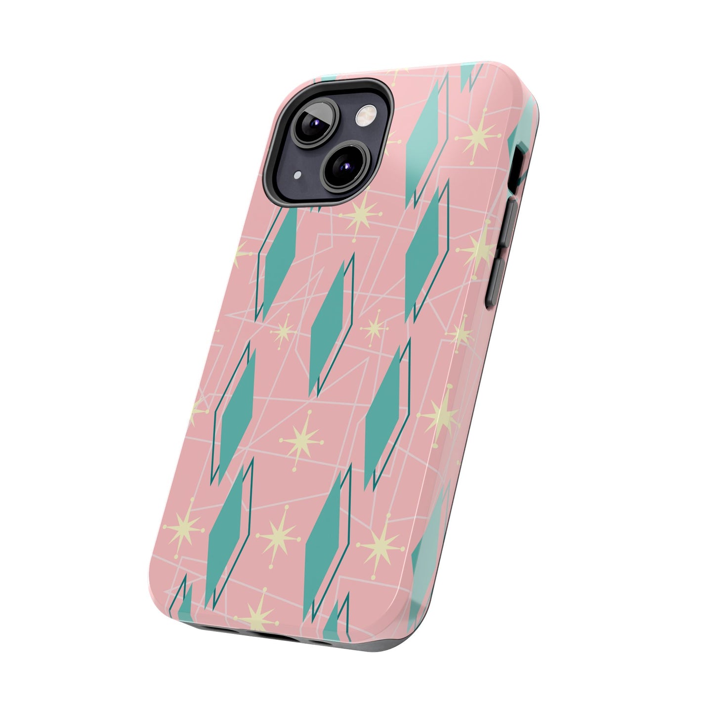 1950s Retro Star and Diamond Pattern in Pink and Green Tough iPhone Case