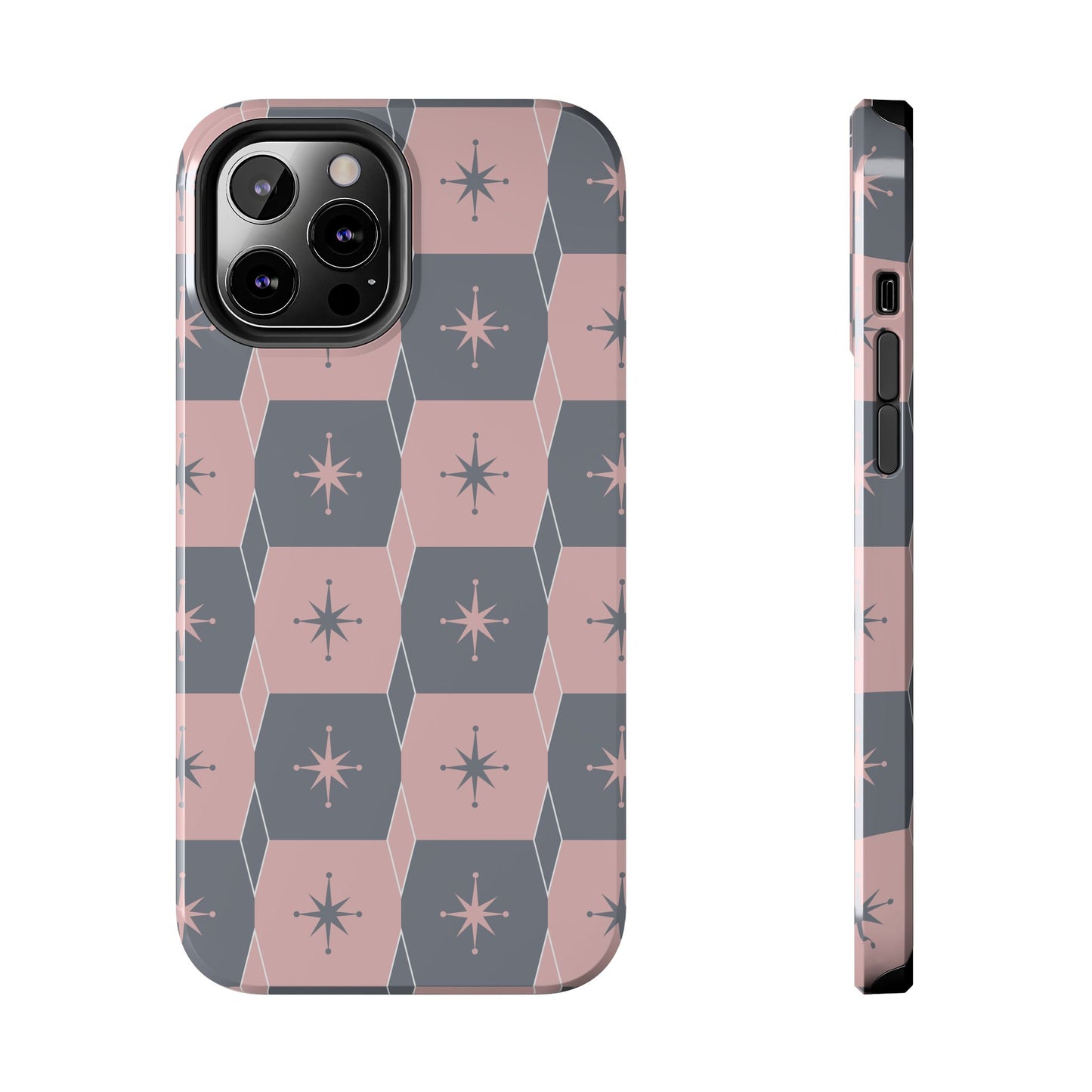 Square and Diamond Pattern in Pink and Gray Tough iPhone Cases