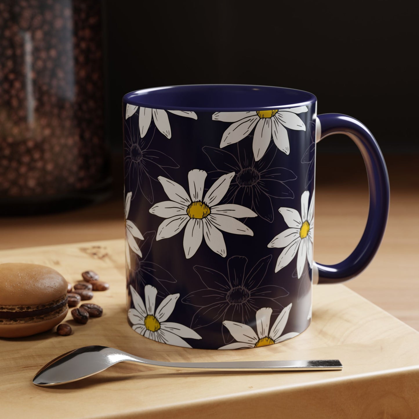 Daisies on Dark Blue Accent Coffee Mug (11, 15oz)