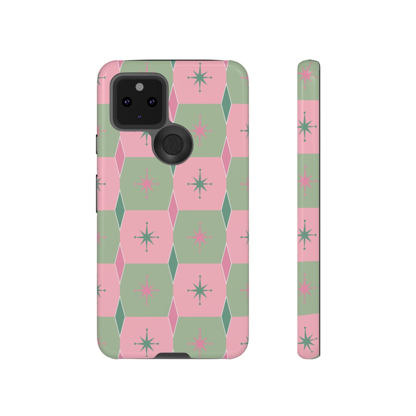 1950s Retro Square and Diamond Pattern in Pink and Green Tough Cases