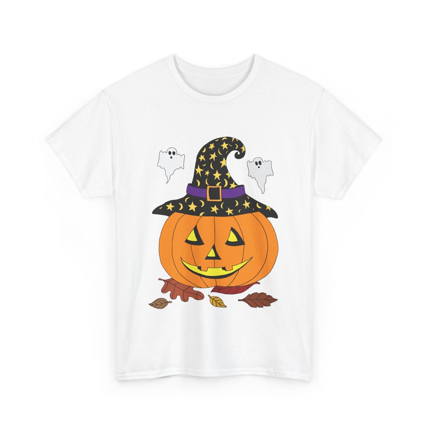 Halloween Jack O' Lantern in Witch Hat Unisex Heavy Cotton Tee