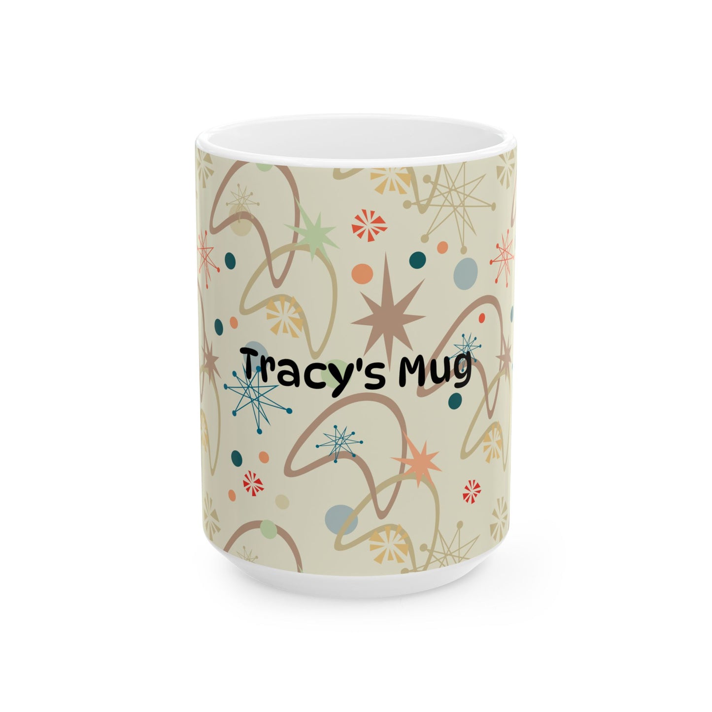 Personalized Retro Starburst Ceramic Mug — Custom Name Coffee Cup (11oz & 15oz)