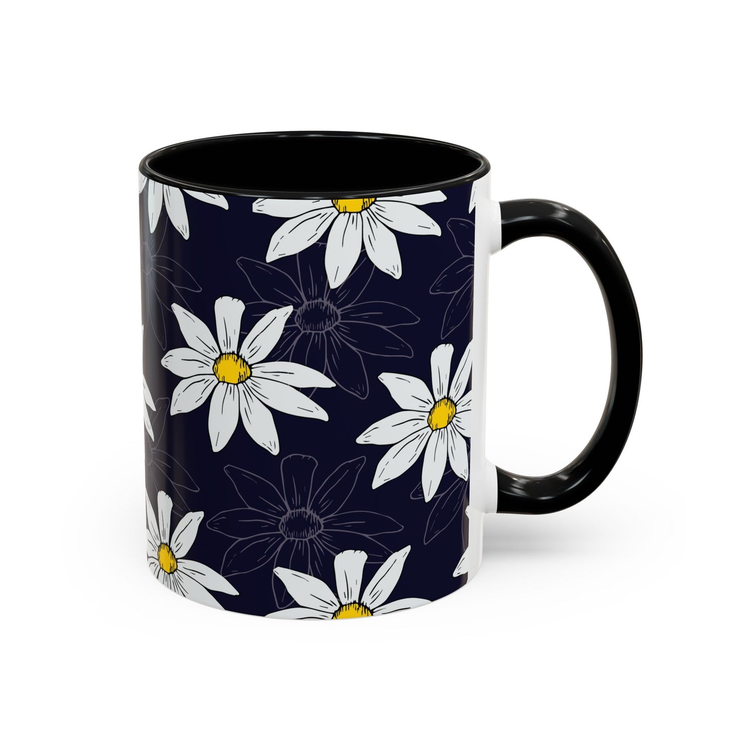 Daisies on Dark Blue Accent Coffee Mug (11, 15oz)