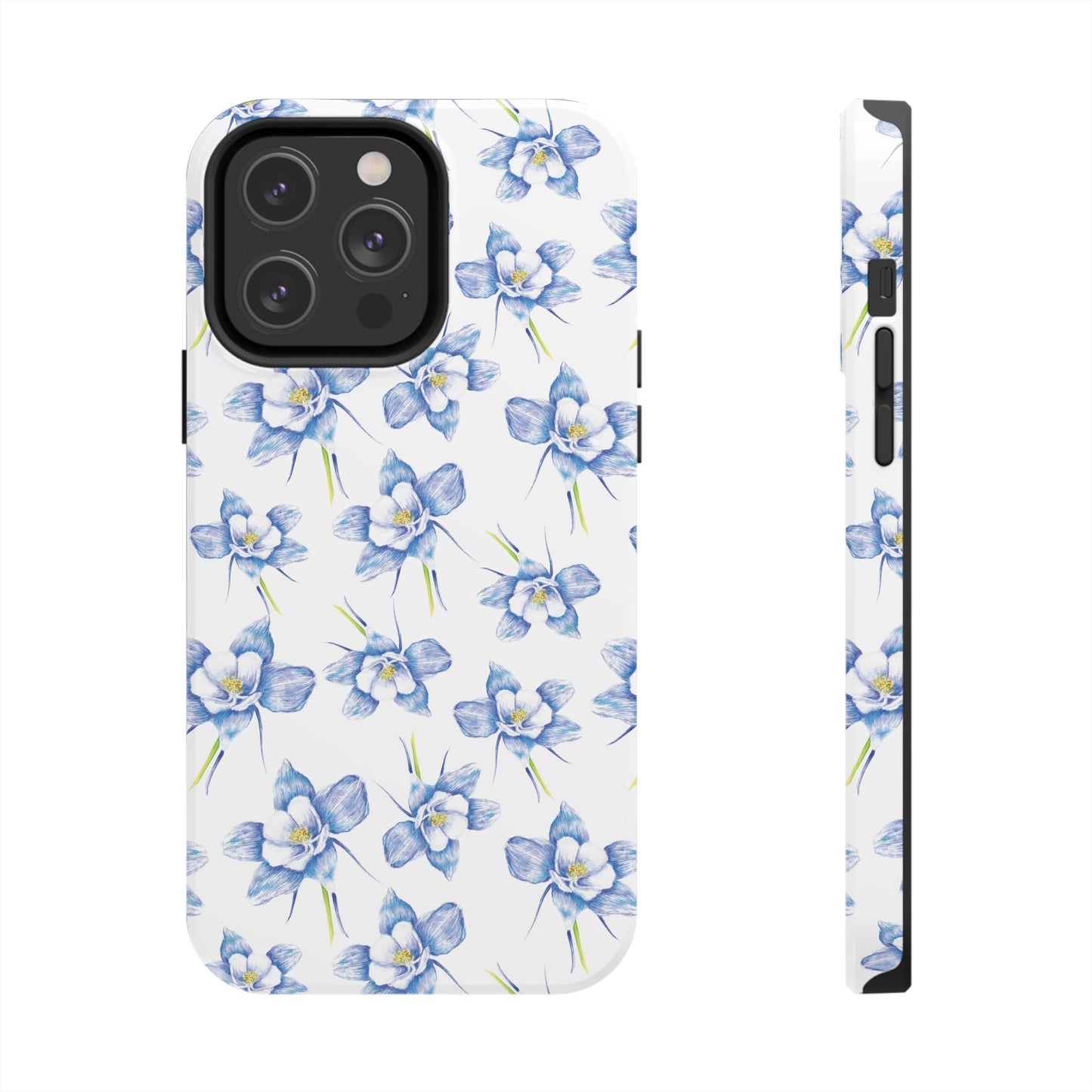 Blue Columbine Watercolor Flower Pattern Tough iPhone Cases