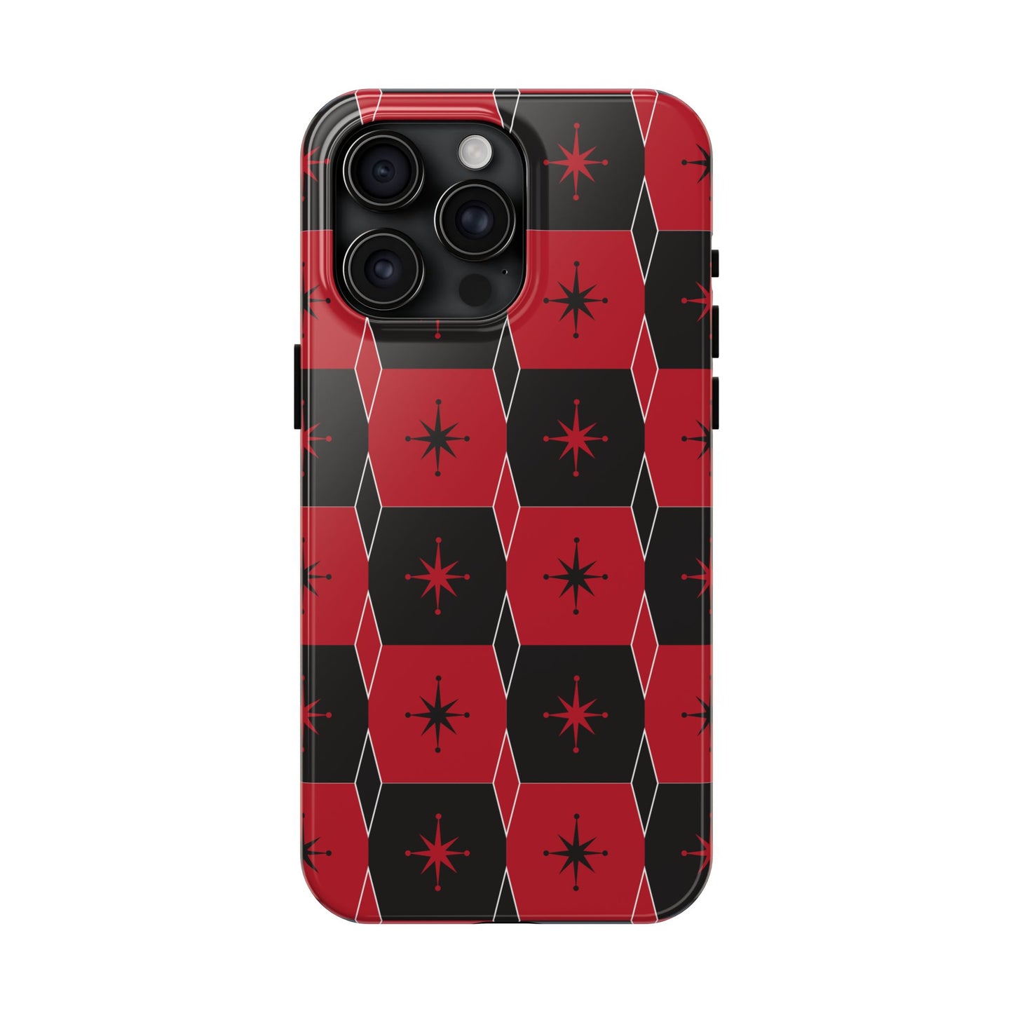 Square and Diamond Pattern in Red and Black Tough iPhone Case