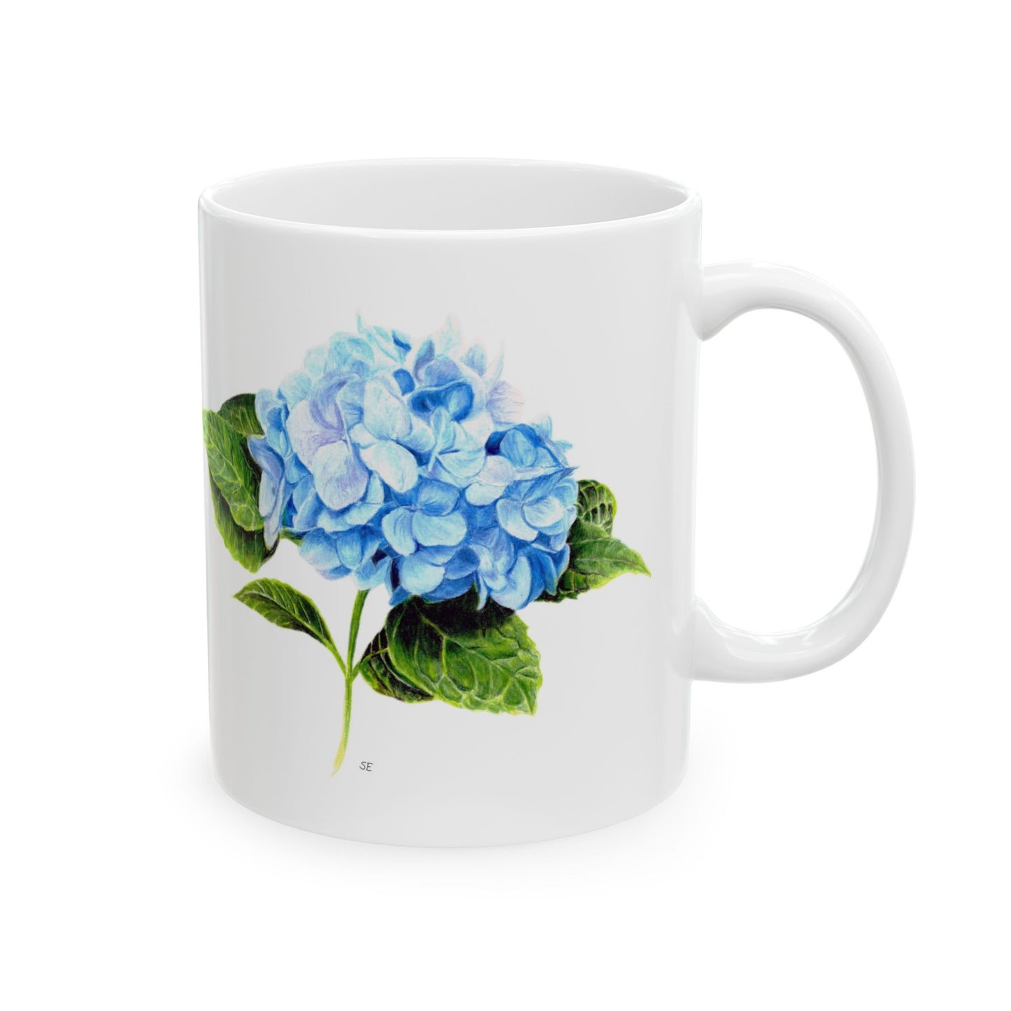 Hydrangea Ceramic Mug — Blue Floral Coffee Cup (11oz & 15oz)