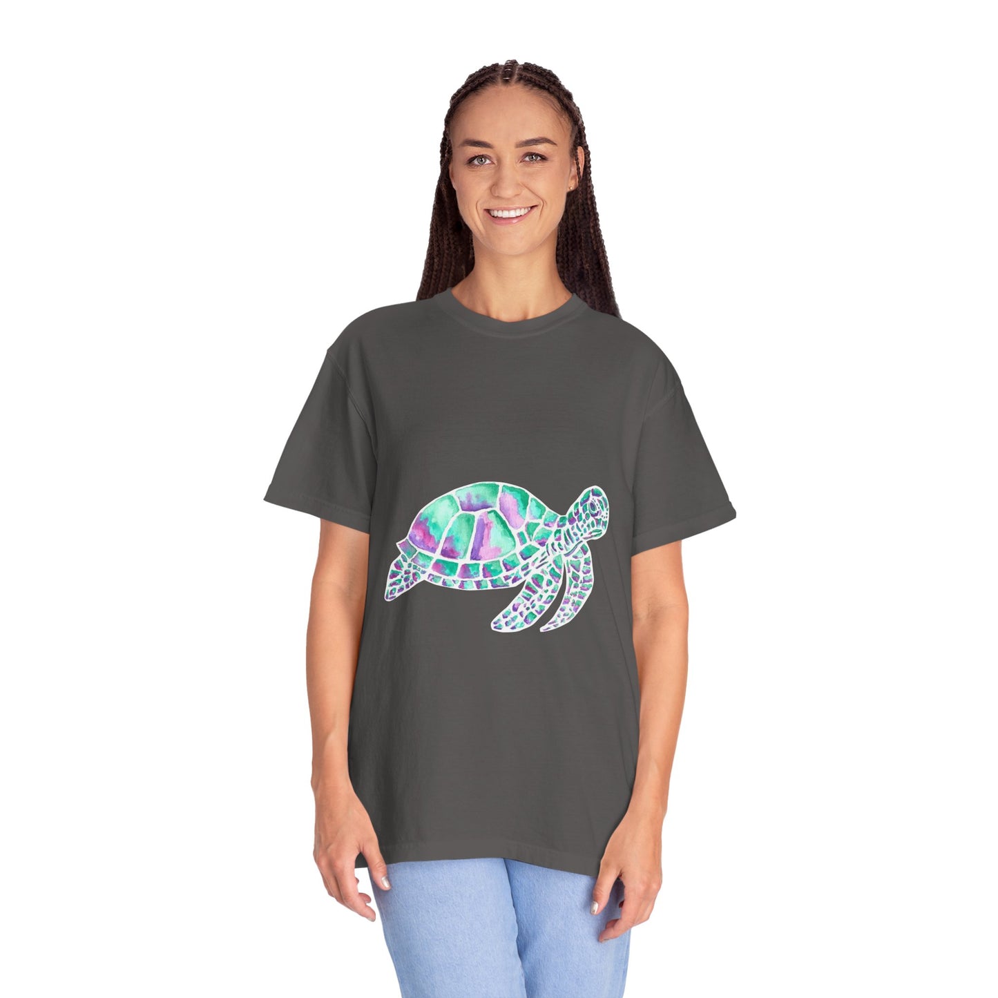 Sea Turtle in Teal and Purple Unisex Garment-Dyed T-shirt