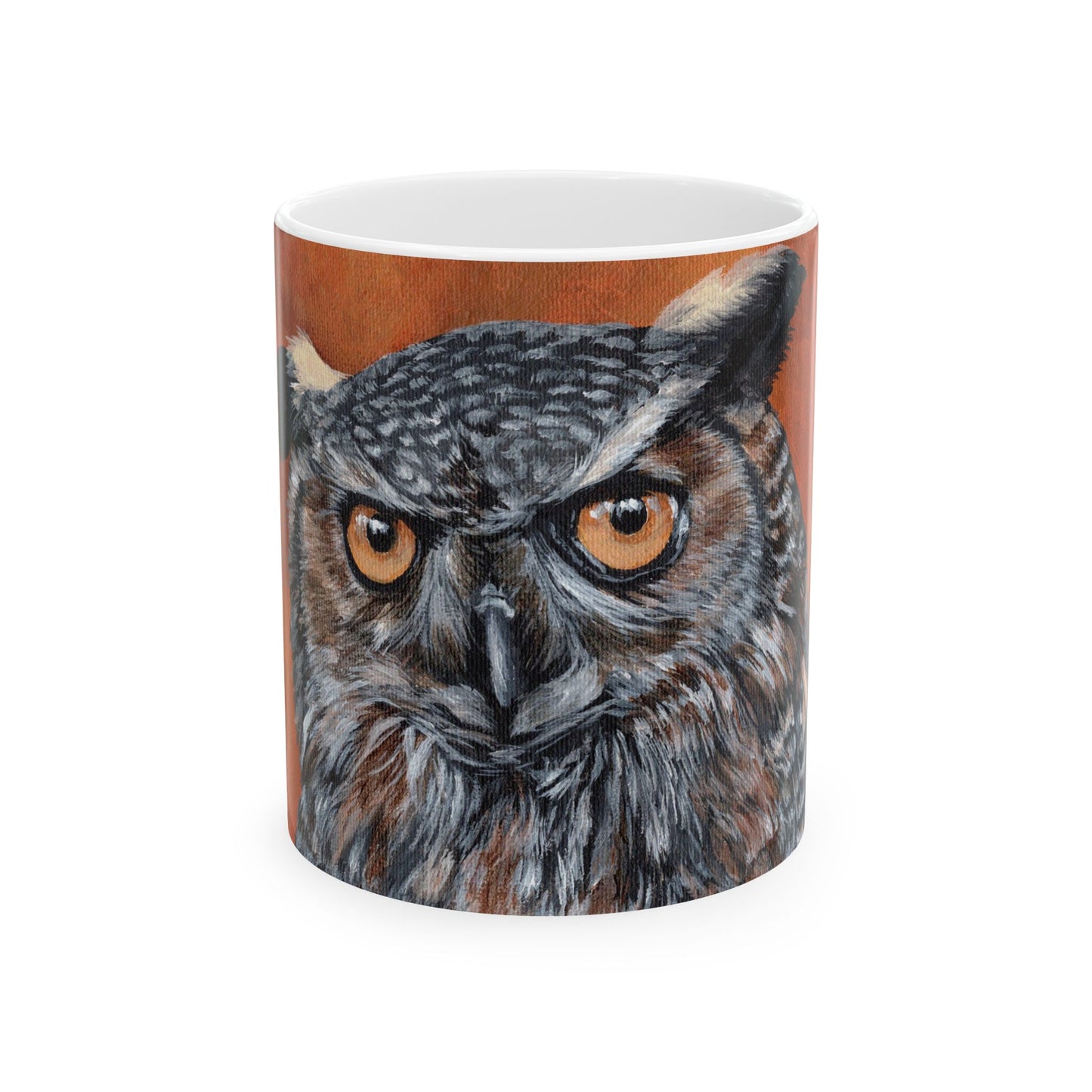 Owl Portrait Ceramic Mug — Realistic Brown Owl Coffee Cup (11oz & 15oz)