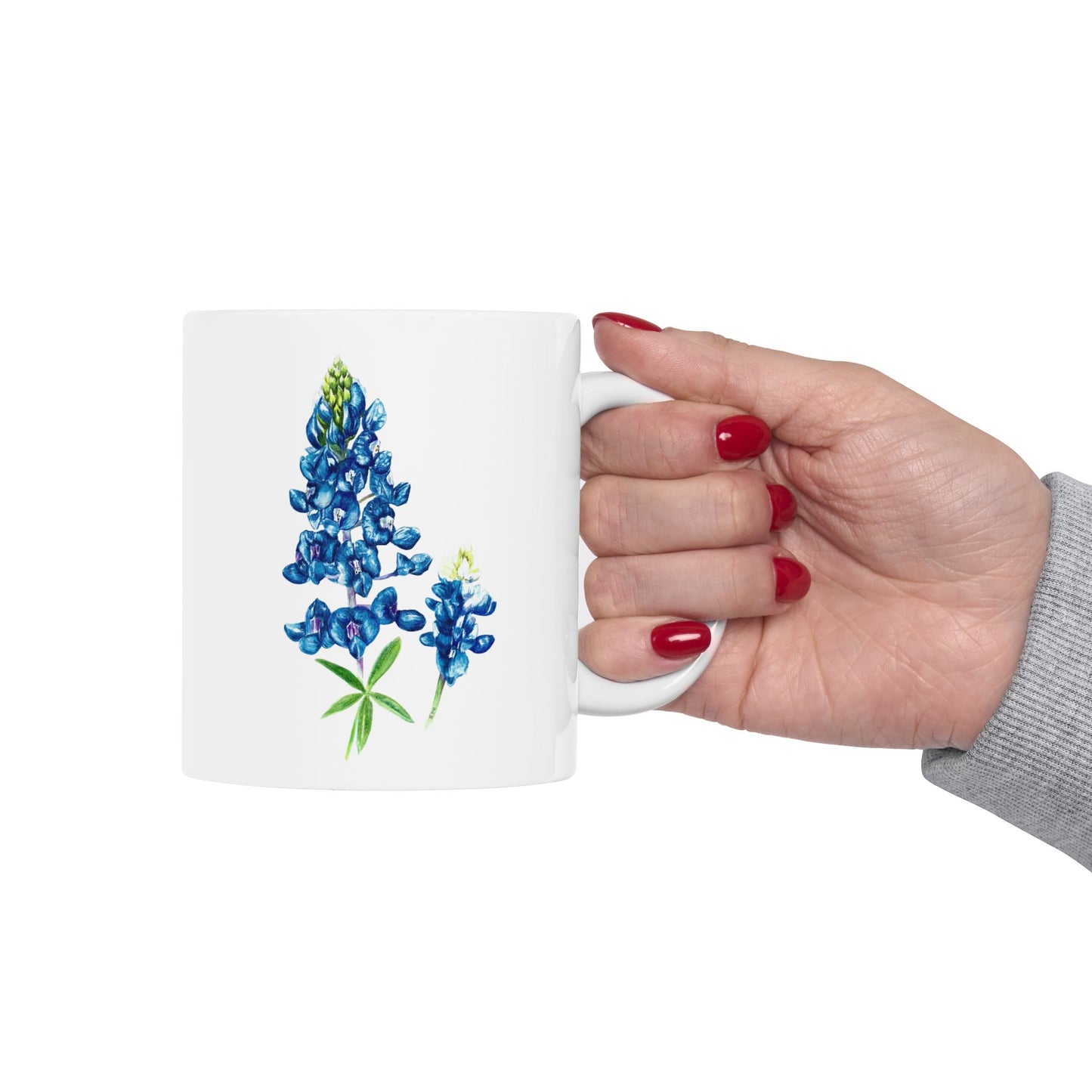 Bluebonnet Floral Ceramic Mug — Hand-Painted Bluebonnet Flowers Coffee Cup (11oz, 15oz)