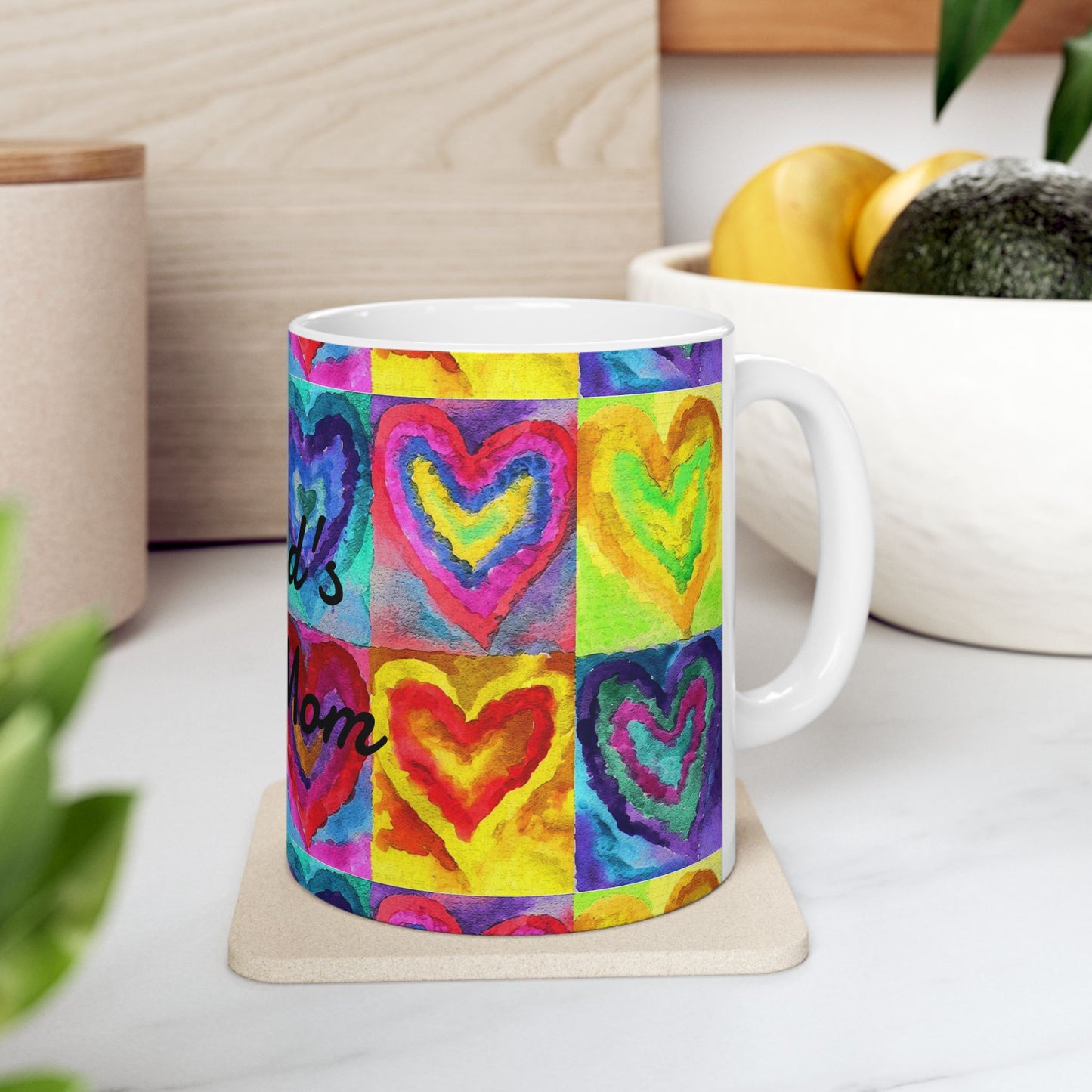 World's Best Mom Ceramic Mug — Colorful Watercolor Hearts, Mother's Day Gift (11oz & 15oz)