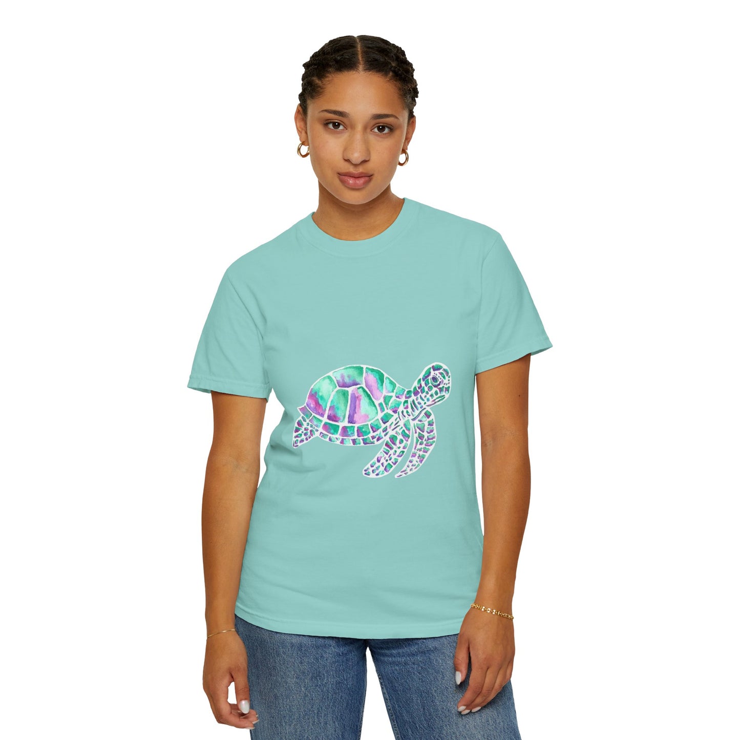 Sea Turtle in Teal and Purple Unisex Garment-Dyed T-shirt