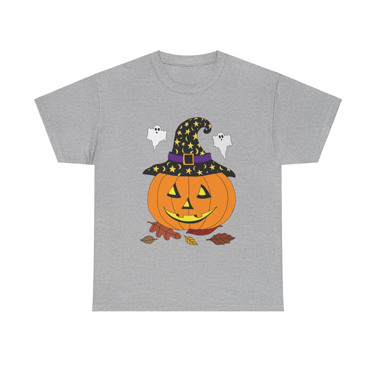 Halloween Jack O' Lantern in Witch Hat Unisex Heavy Cotton Tee