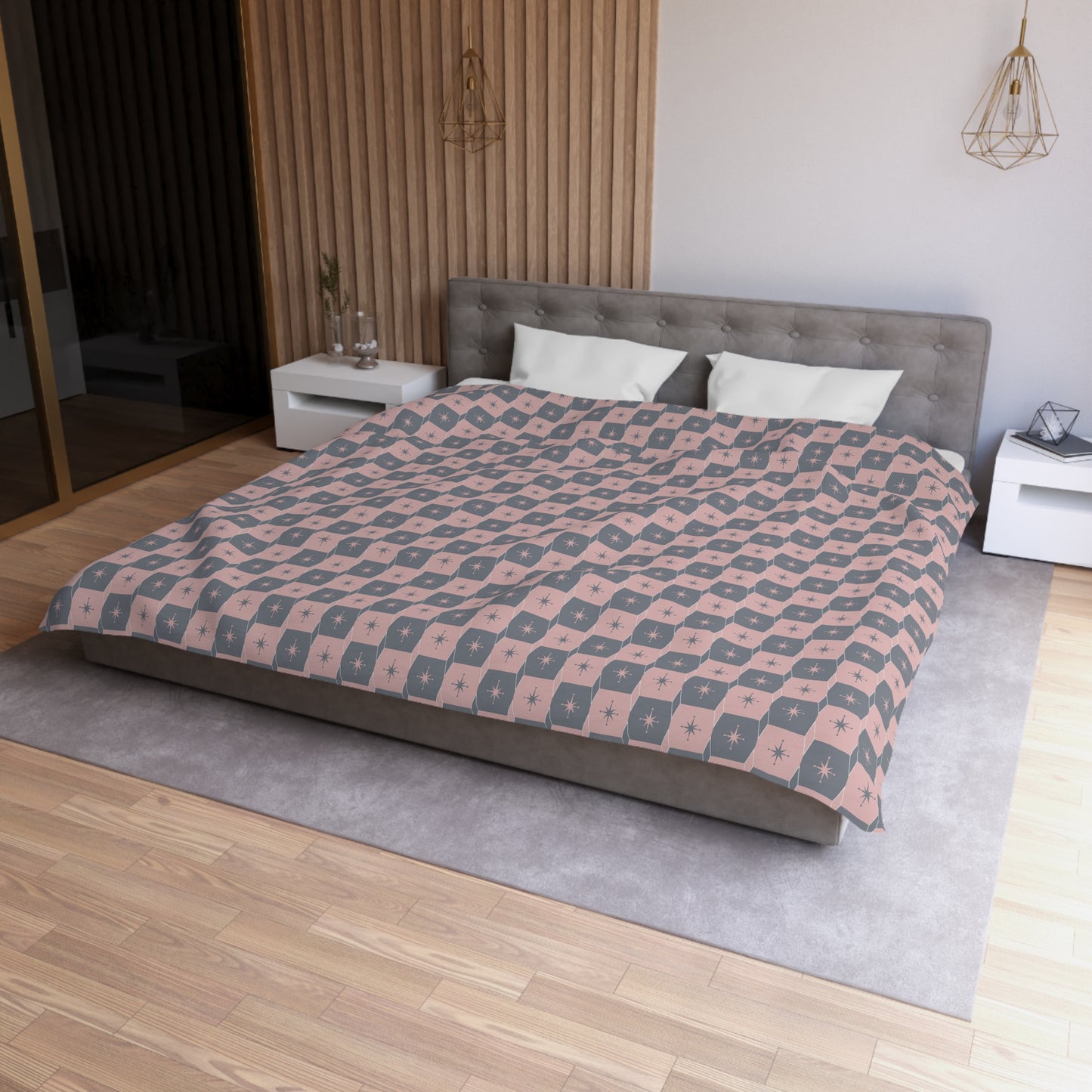 Pink Geometric Checkerboard Microfiber Duvet Cover