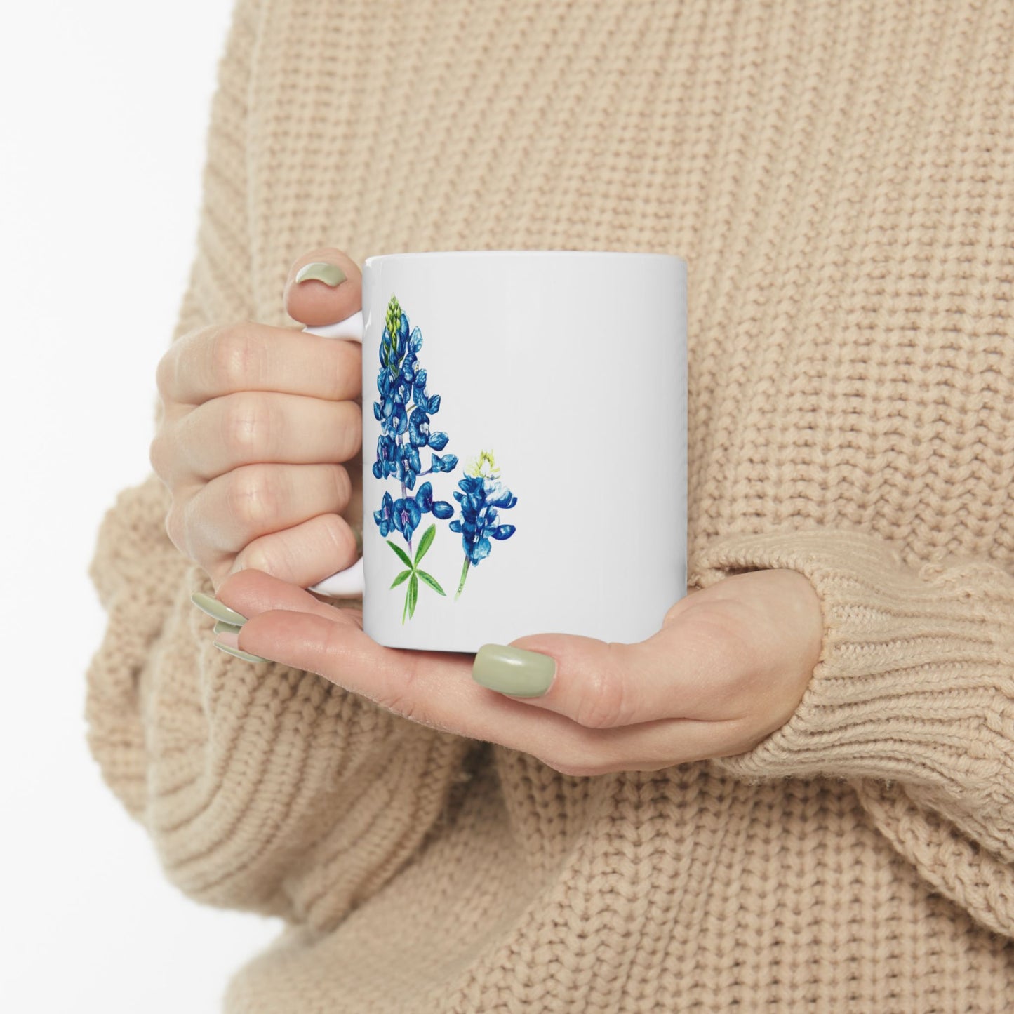Bluebonnet Floral Ceramic Mug — Hand-Painted Bluebonnet Flowers Coffee Cup (11oz, 15oz)