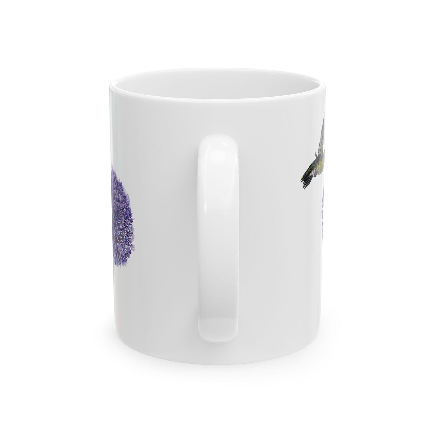 Hummingbird and Yorktown Onion Ceramic Mug — Purple Allium Floral & Hummingbird Coffee Cup (11oz & 15oz)