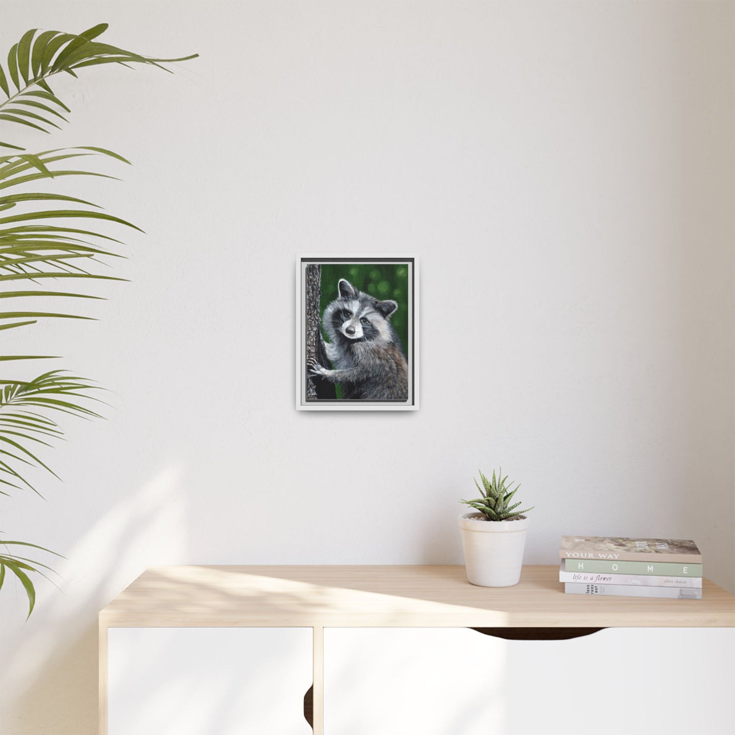 Framed Raccoon Canvas Art Print – Woodland Wildlife Wall Decor