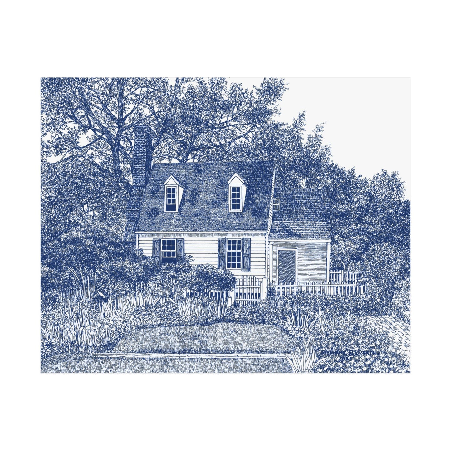 Colonial Williamsburg's Taliaferro Cole House Garden in Blue Matte Poster — Horizontal Wall Art