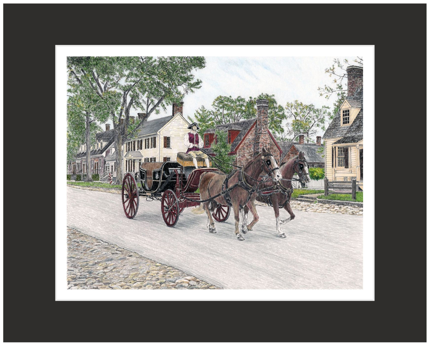 Colonial Williamsburg's Carriage Ride, Williamsburg, Virginia 11 x 14 Pen and Ink/Colored Pencil Archival Matte Giclee Fine Art Print with Optional Mat and/or Frame