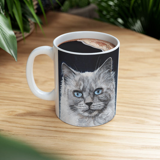Ragdoll Cat Ceramic Mug — Blue-Eyed Cat Portrait Coffee Cup (11oz & 15oz)