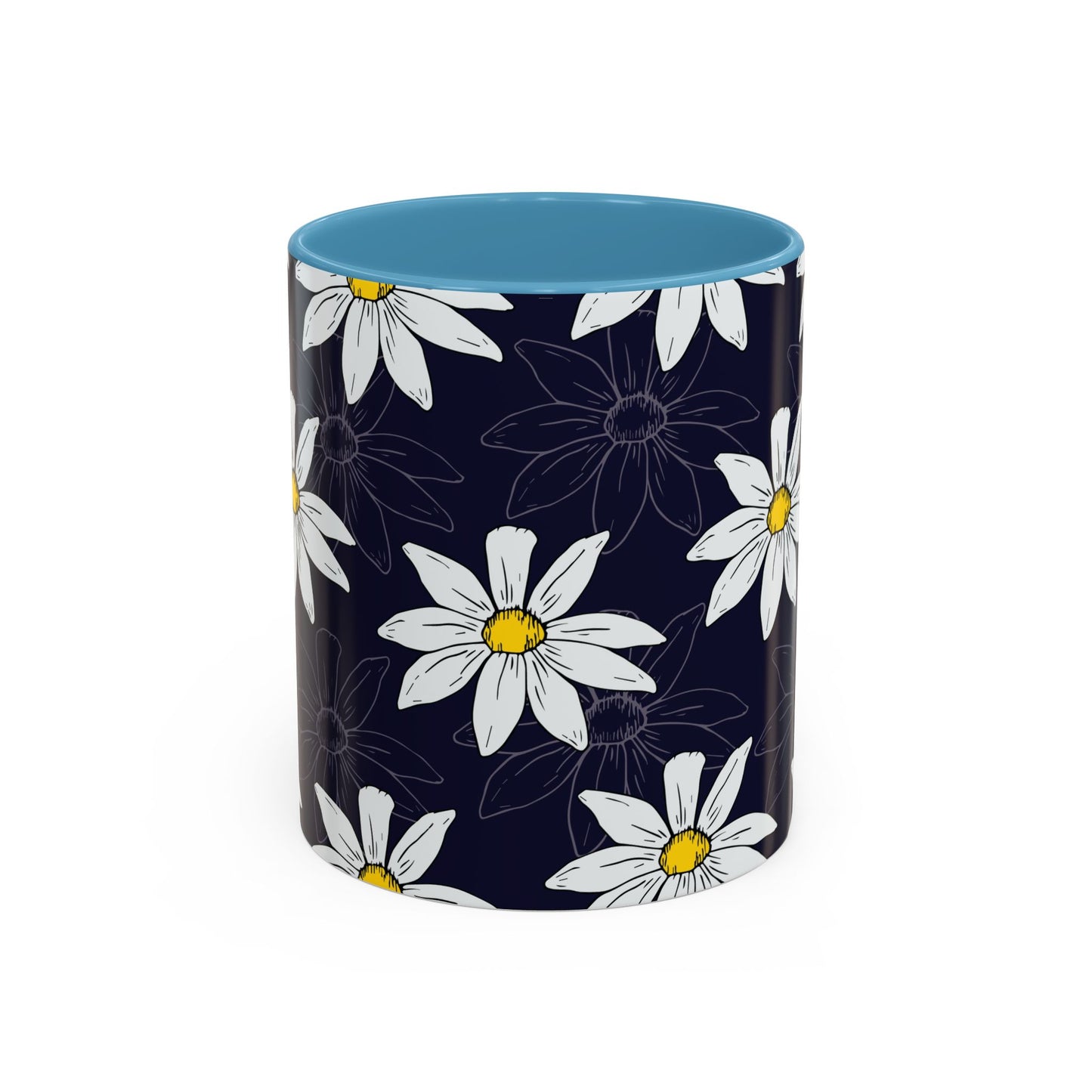 Daisies on Dark Blue Accent Coffee Mug (11, 15oz)