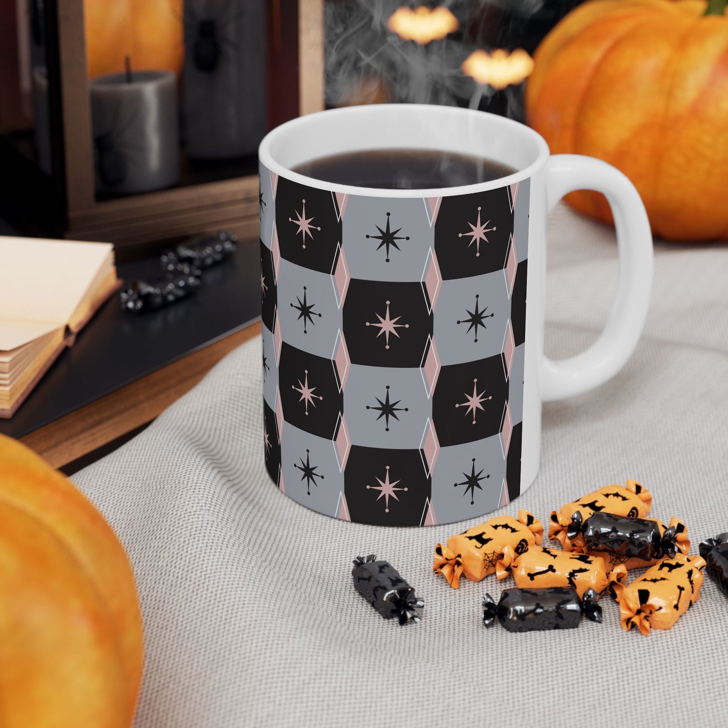 Mid-Century Starburst Ceramic Mug — Retro Geometric 11oz & 15oz