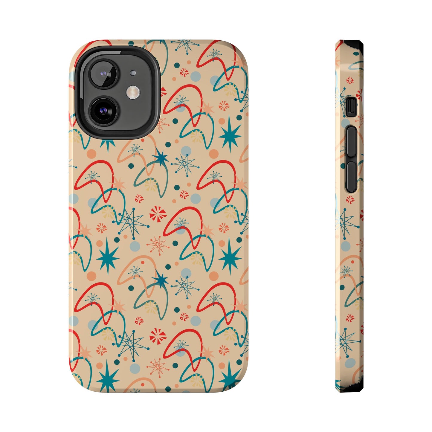 1950s Atomic Age Retro Pattern in Beige Tough iPhone Case