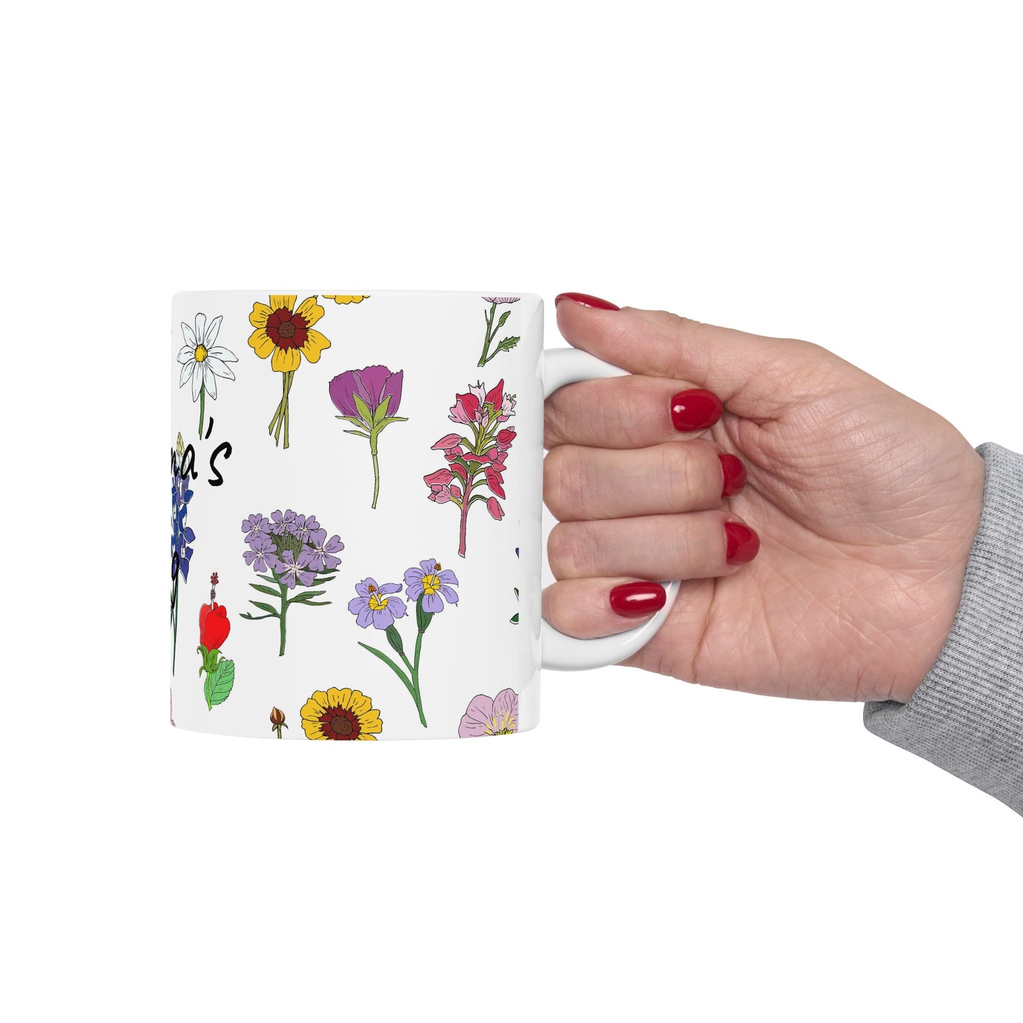 Personalized Texas Wildflower Mug - Floral Ceramic Coffee Tea Cup (11oz & 15oz)