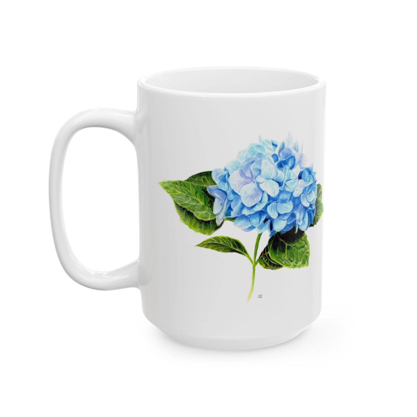 Hydrangea Ceramic Mug — Blue Floral Coffee Cup (11oz & 15oz)