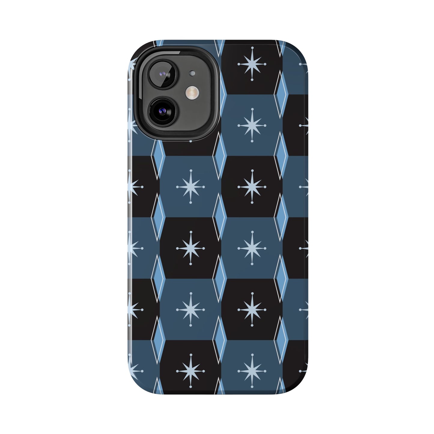 Blue and Black Diamond and Square Pattern Tough iPhone Cases