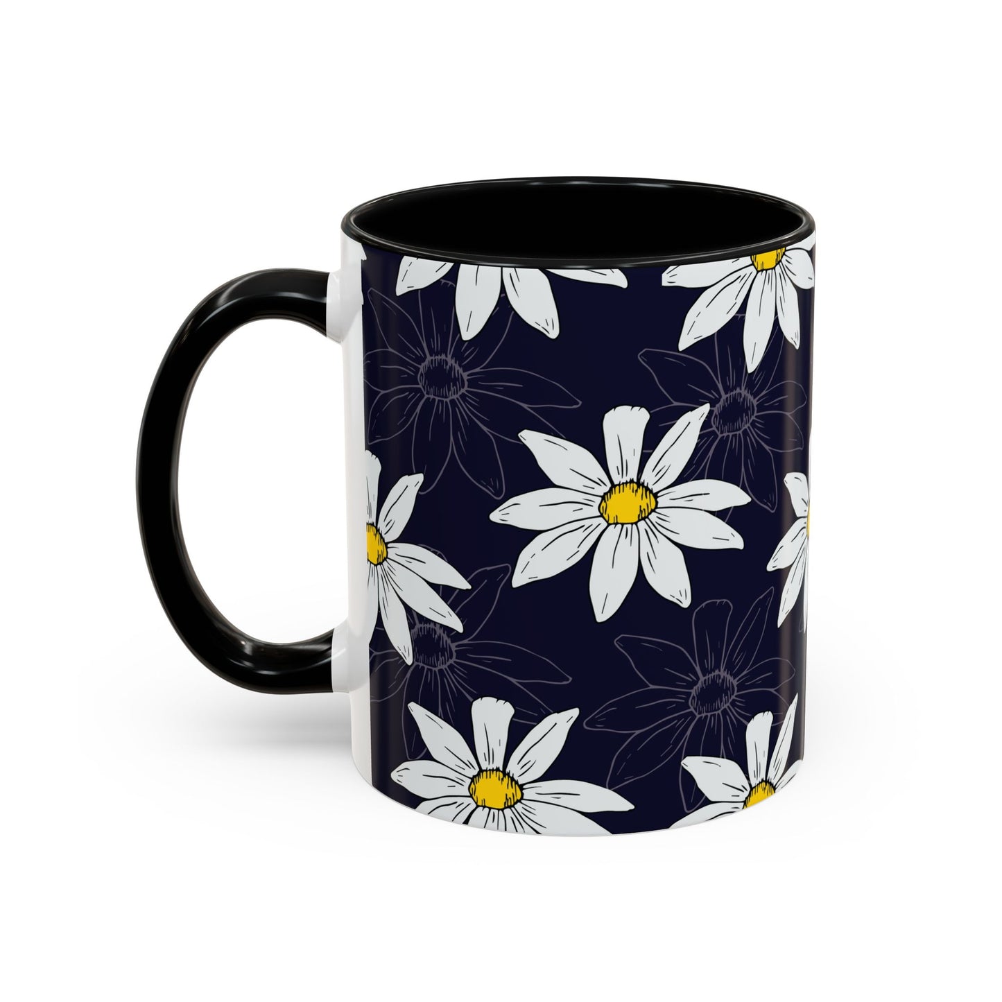 Daisies on Dark Blue Accent Coffee Mug (11, 15oz)