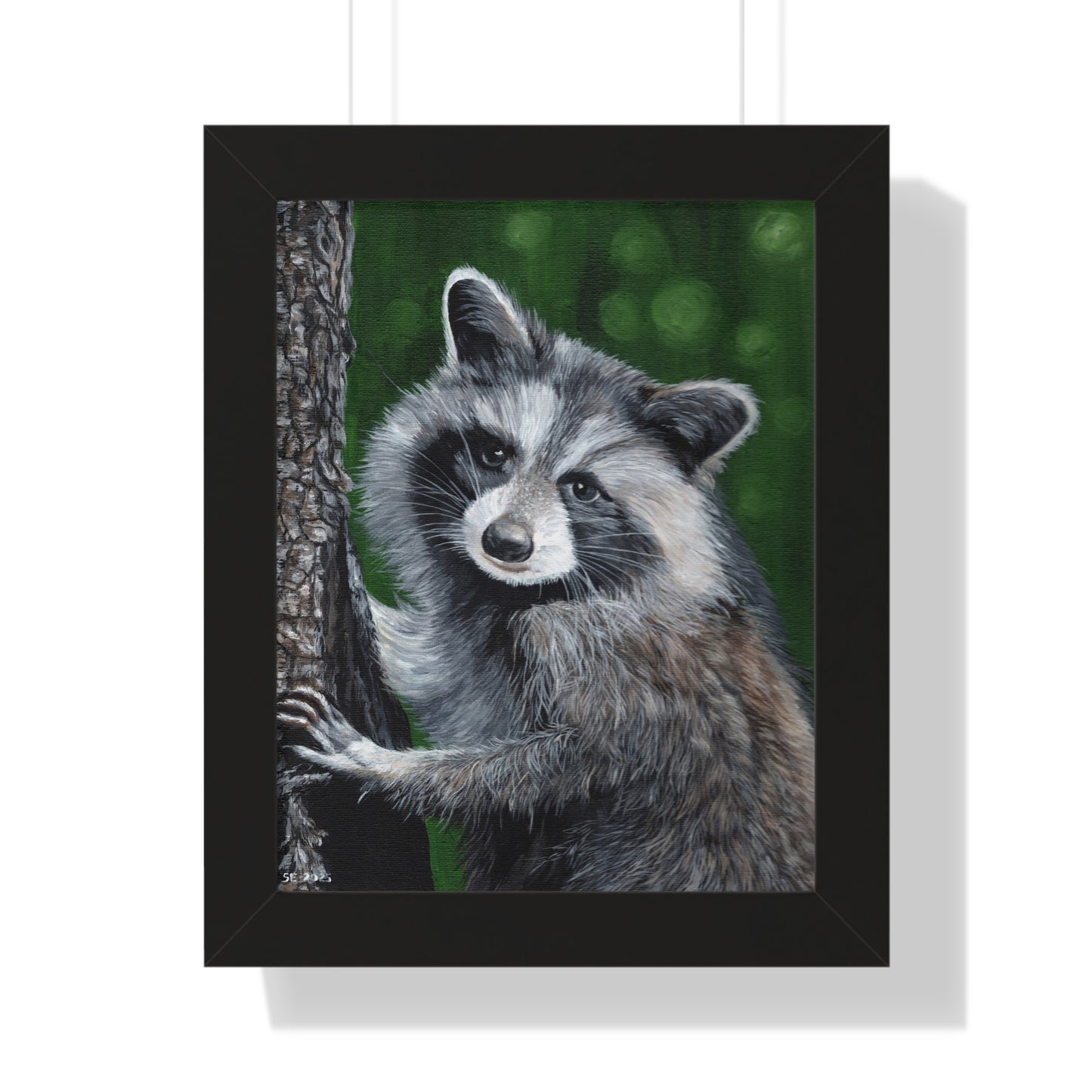 Framed Raccoon Poster — Cute Woodland Animal Wall Art (Vertical)