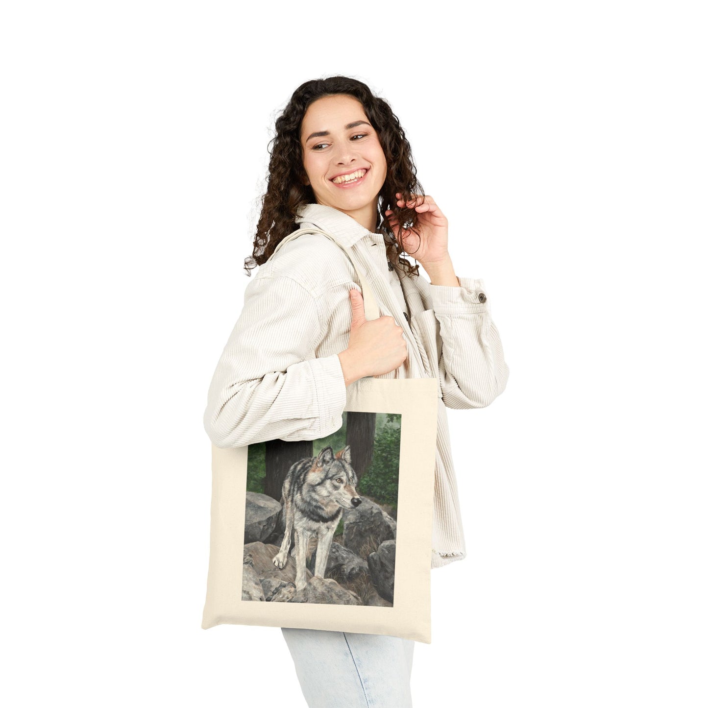 Wolf Illustration Cotton Tote Bag – Forest Wolf Art Tote for Nature Lovers