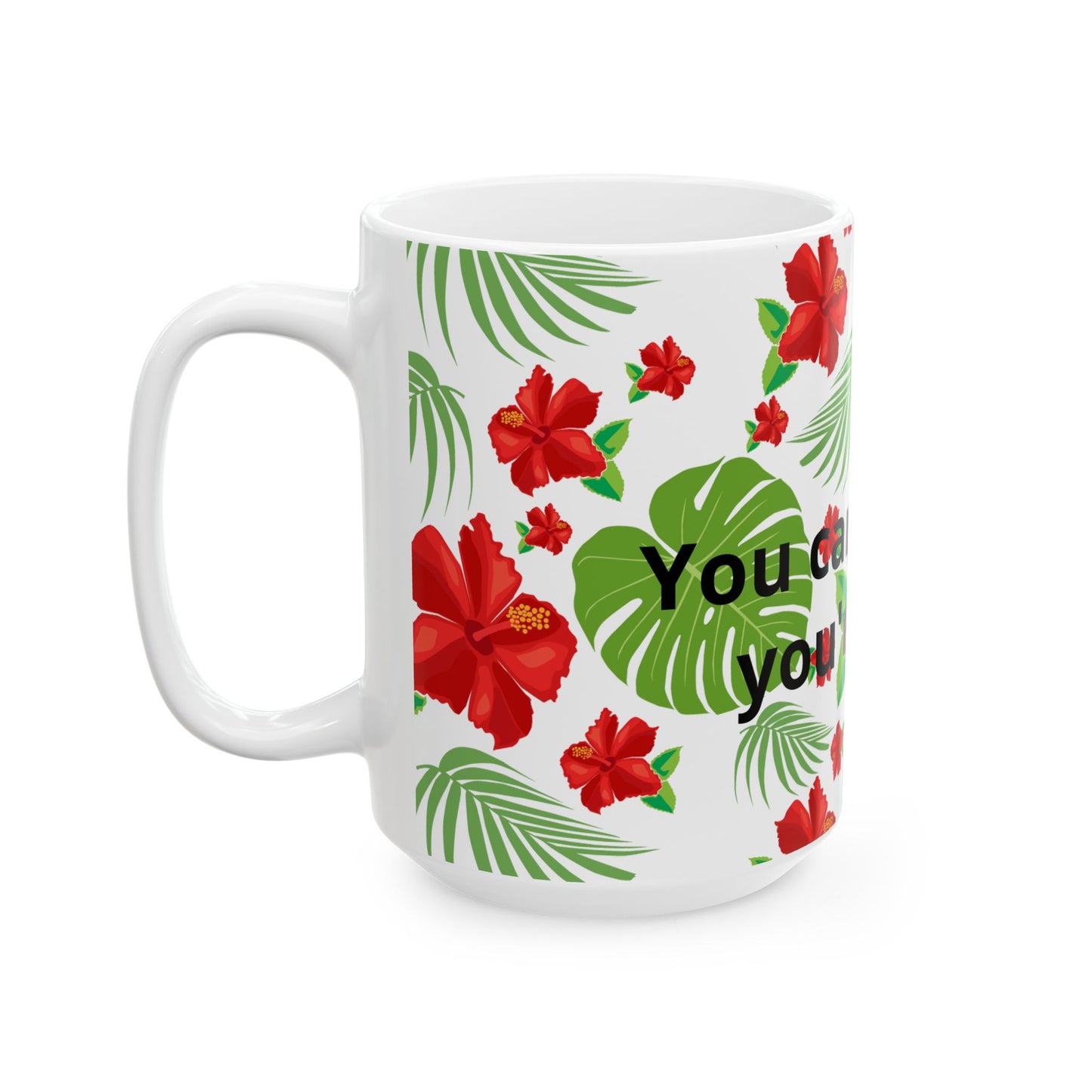 Tropical Hibiscus Mug — Floral Palm Leaf Coffee Cup (11oz/15oz)