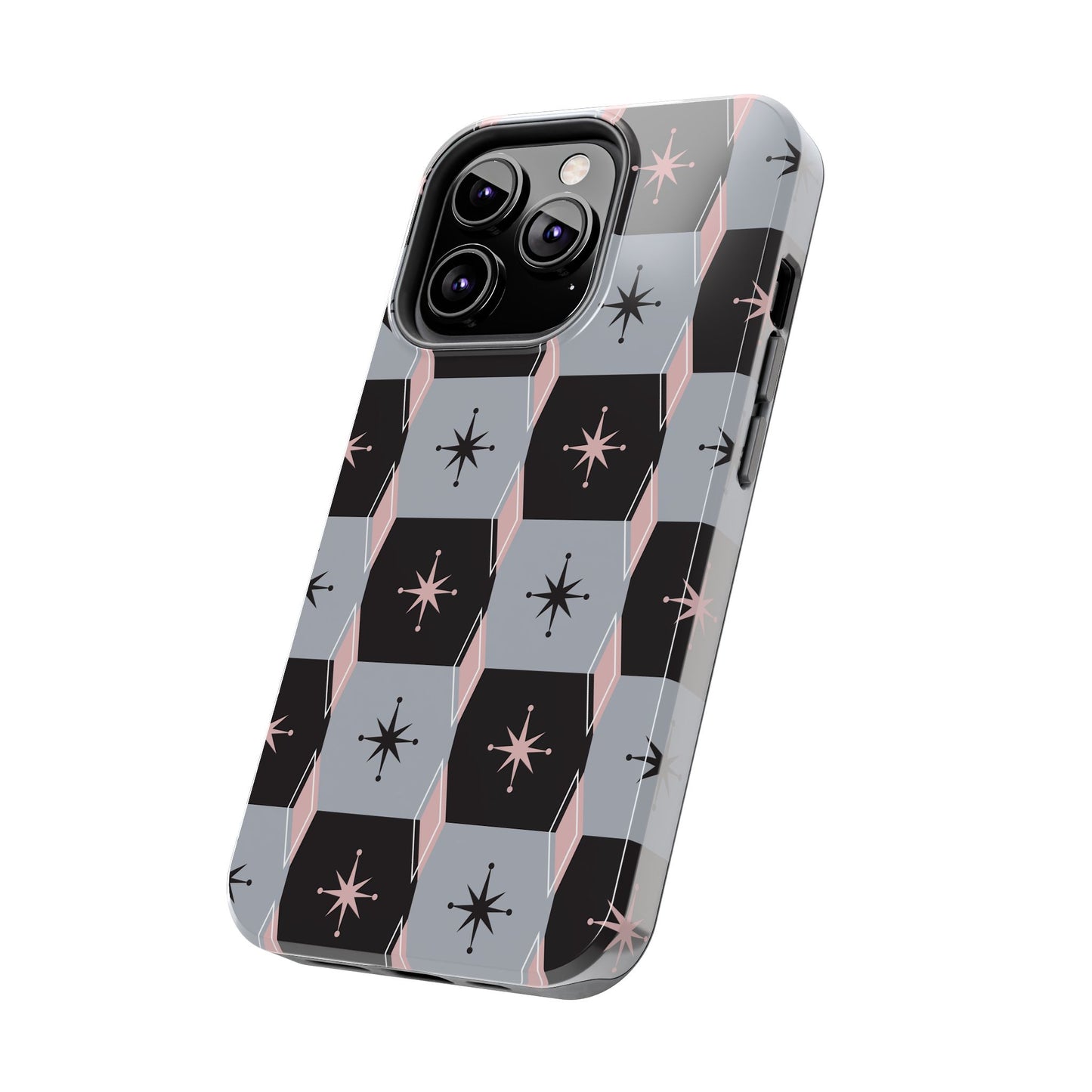 Diamond and Square Pattern in Pink, Black and Gray Tough iPhone Cases