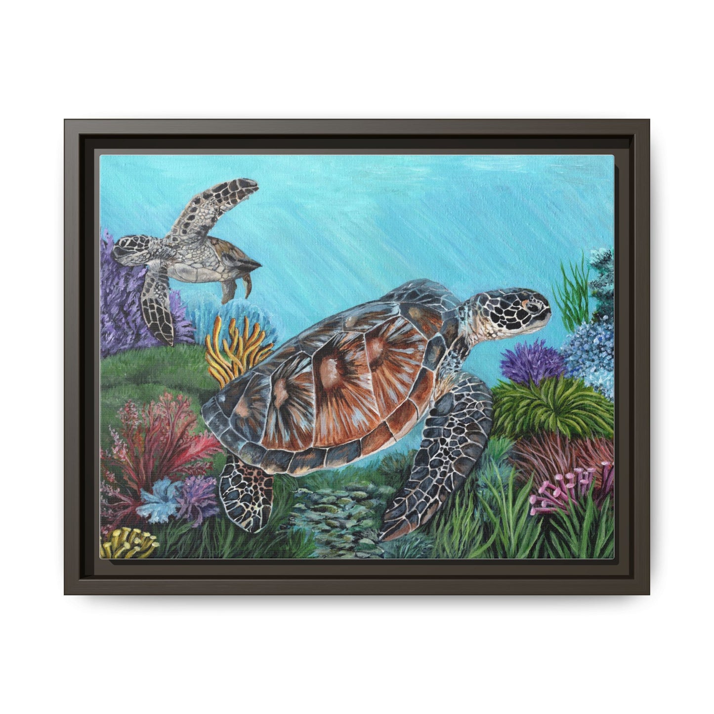 Sea Turtle Canvas Print — Framed Matte Ocean Wall Art