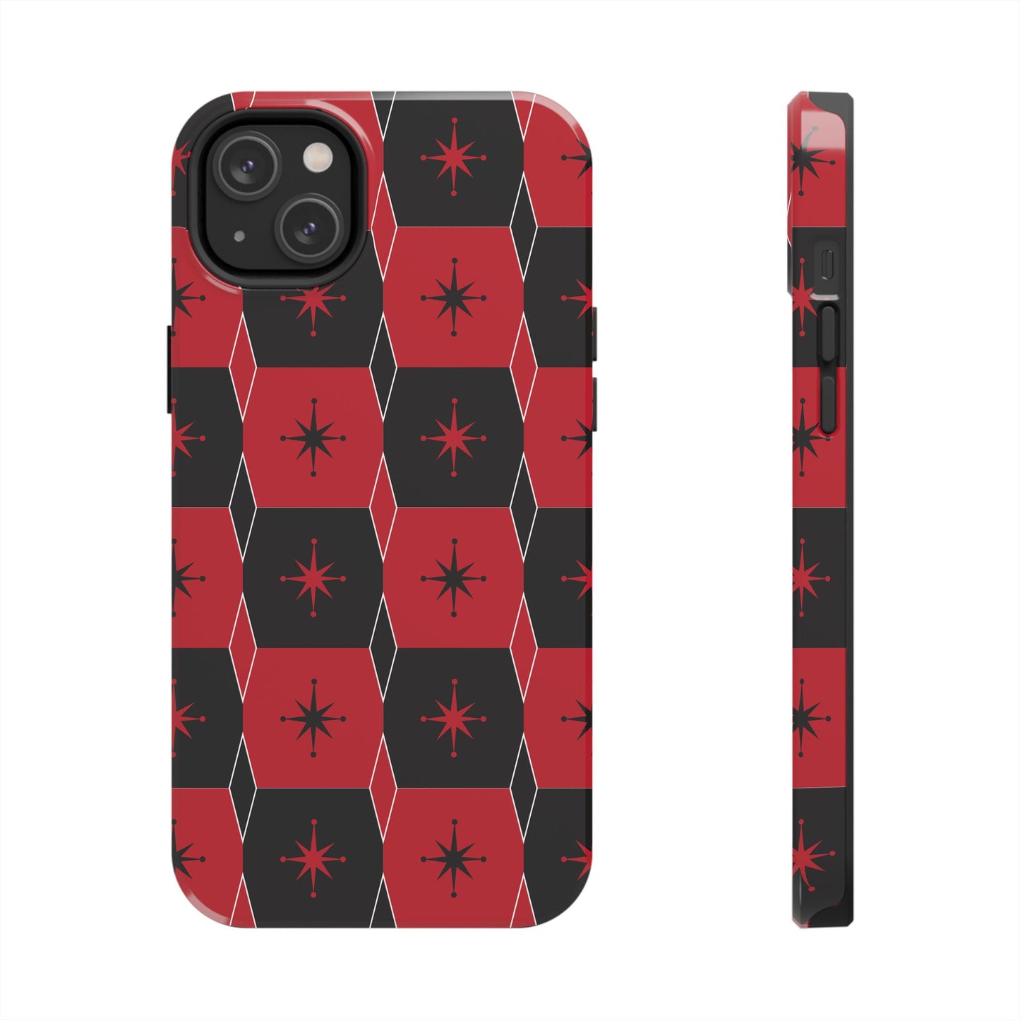 Square and Diamond Pattern in Red and Black Tough iPhone Case