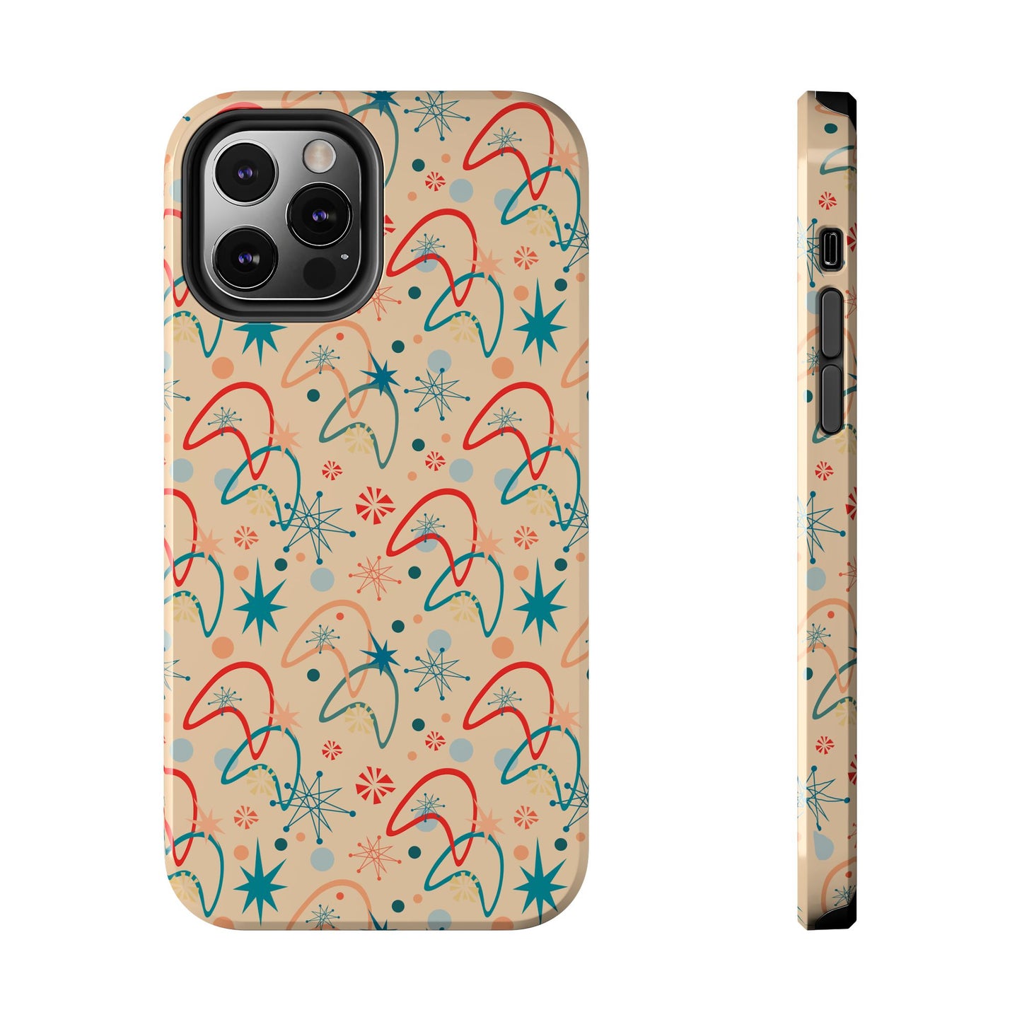 1950s Atomic Age Retro Pattern in Beige Tough iPhone Case