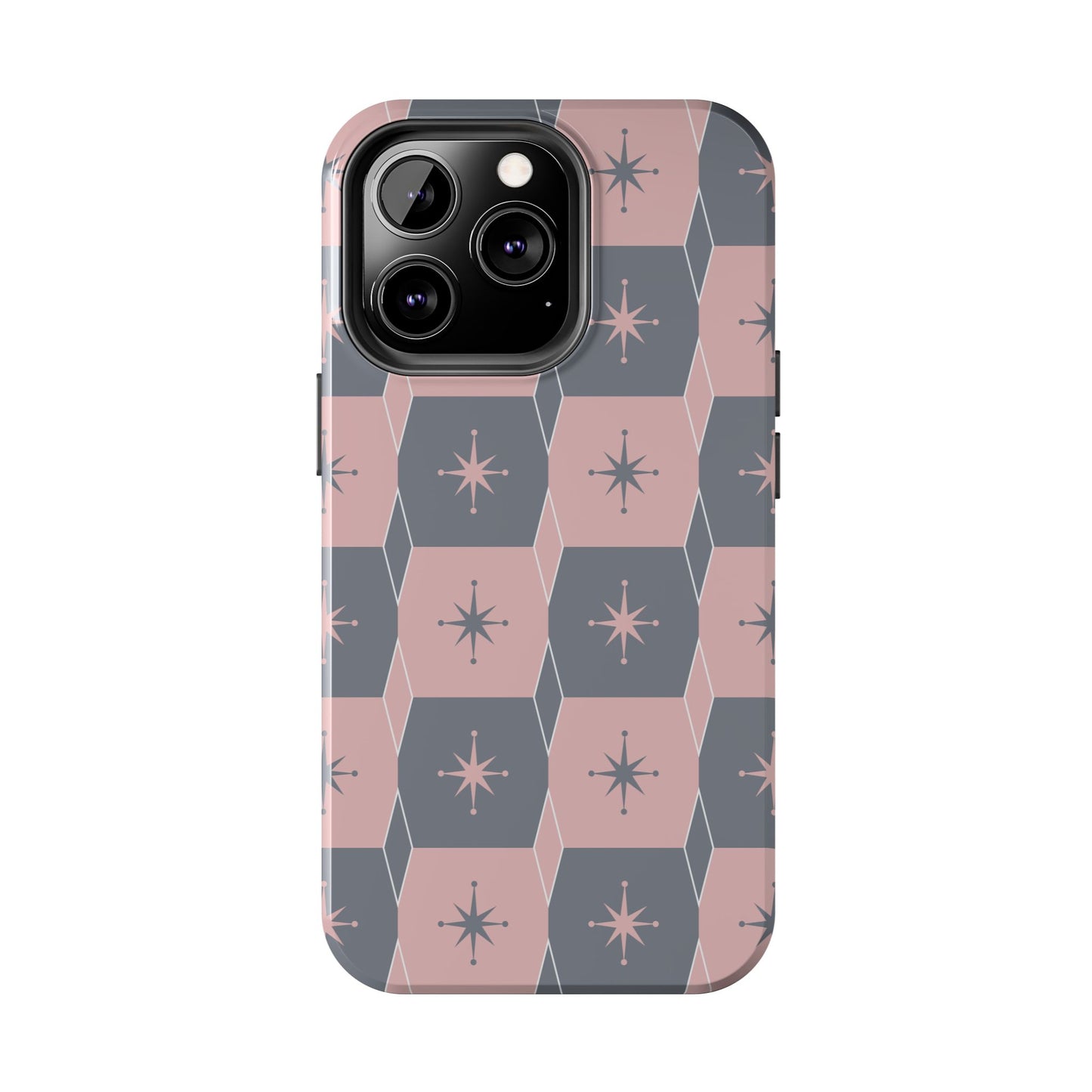 Square and Diamond Pattern in Pink and Gray Tough iPhone Cases