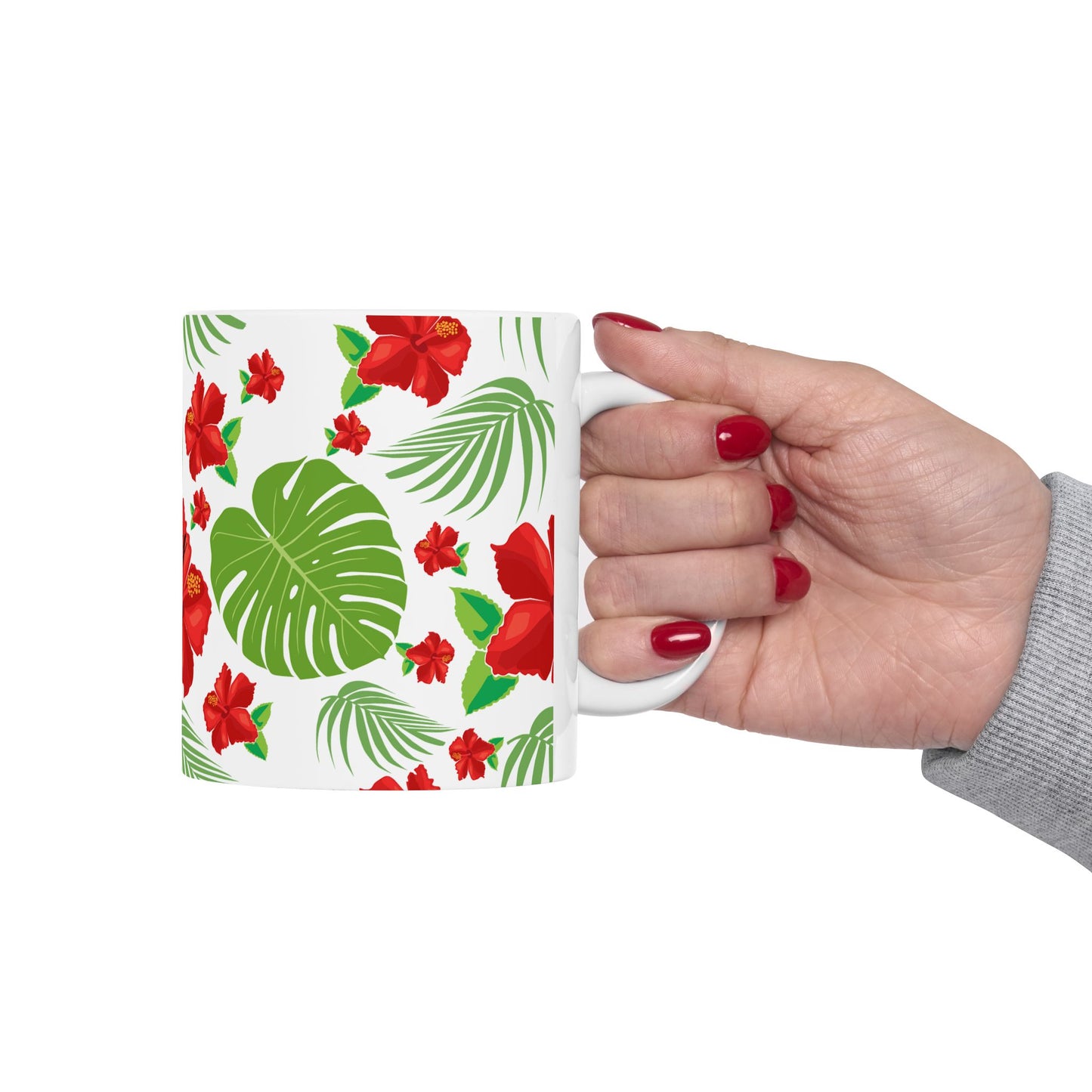 Tropical Hibiscus Mug — Floral Palm Leaf Coffee Cup (11oz/15oz)