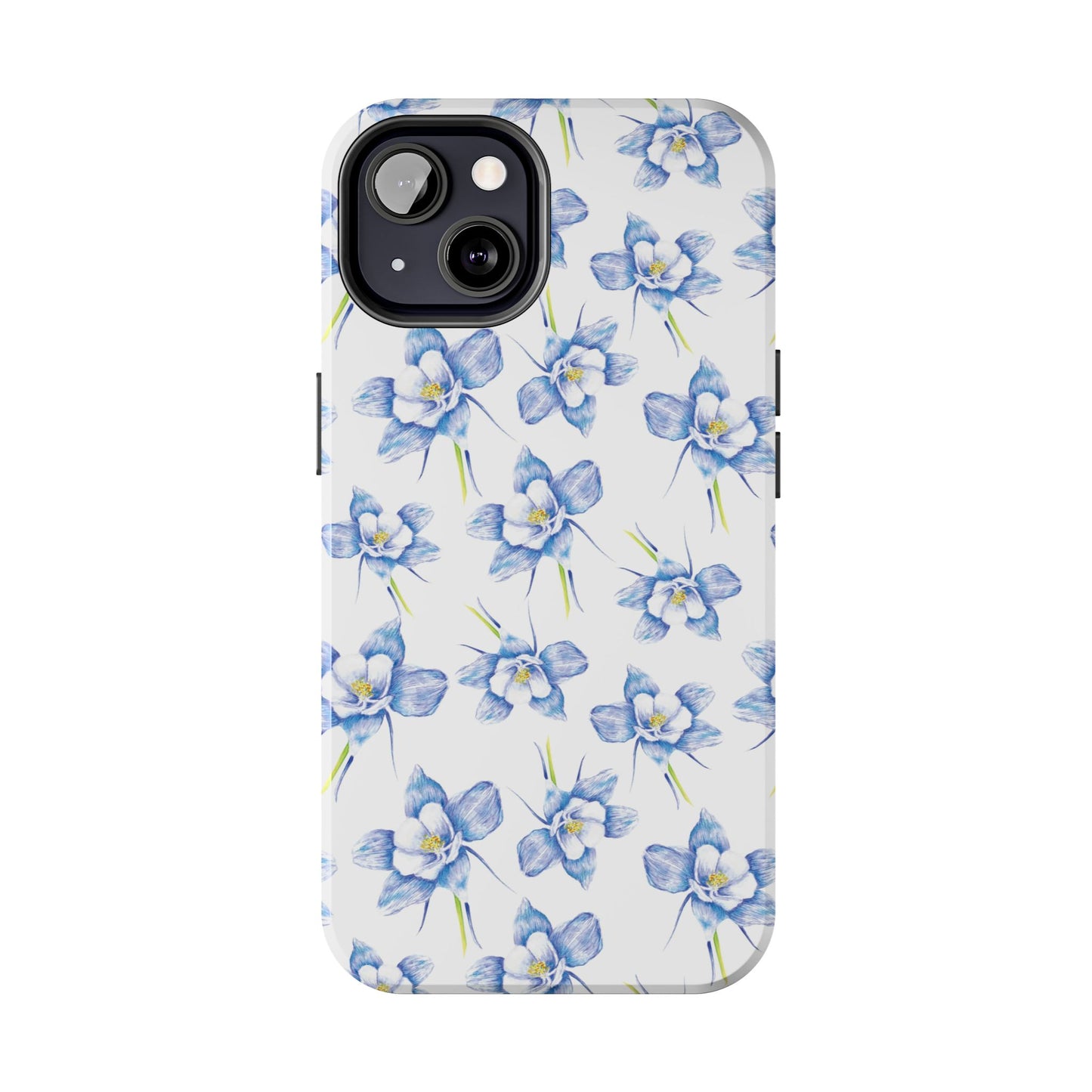 Blue Columbine Watercolor Flower Pattern Tough iPhone Cases